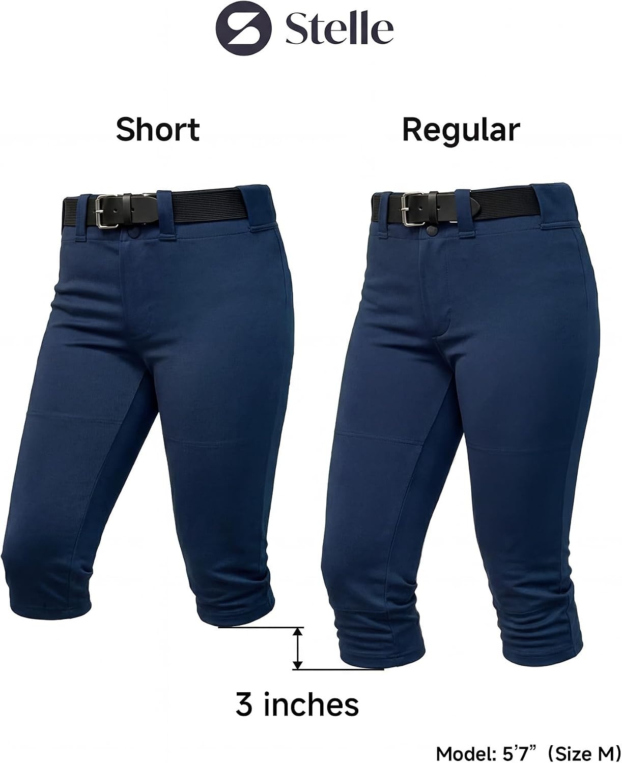 Stelle Womens Softball Pants Knee-High Knickers with Pocket Fastpitch Adult | Belt Loops, Abrasion-resistant, Double Knee Performance, Durable, Practice, Game Day, Elastic Leg Openings(Navy)