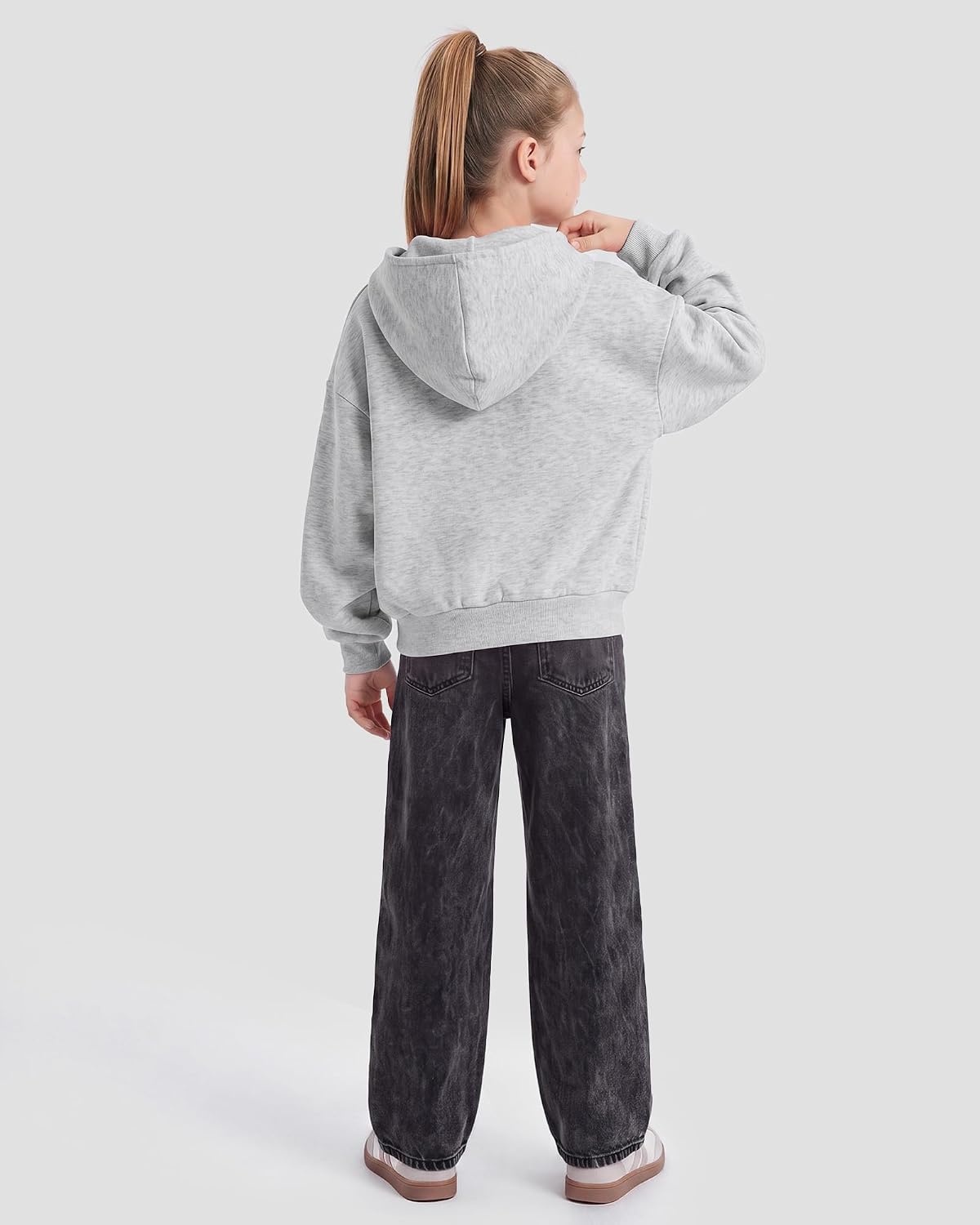 Stelle Girls Zip Up Hoodie Kids Casual Fleece Sweatshirt with Pocket(Light Heather Grey)