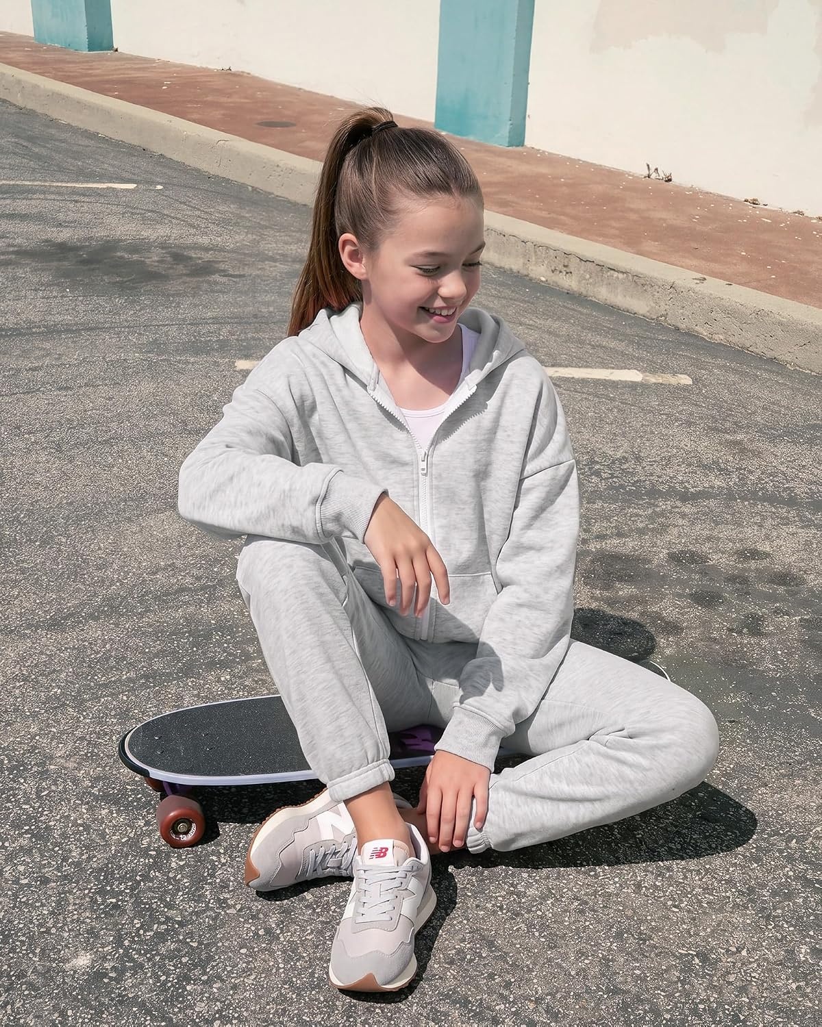 Stelle Girls Zip Up Hoodie Kids Casual Fleece Sweatshirt with Pocket(Light Heather Grey)