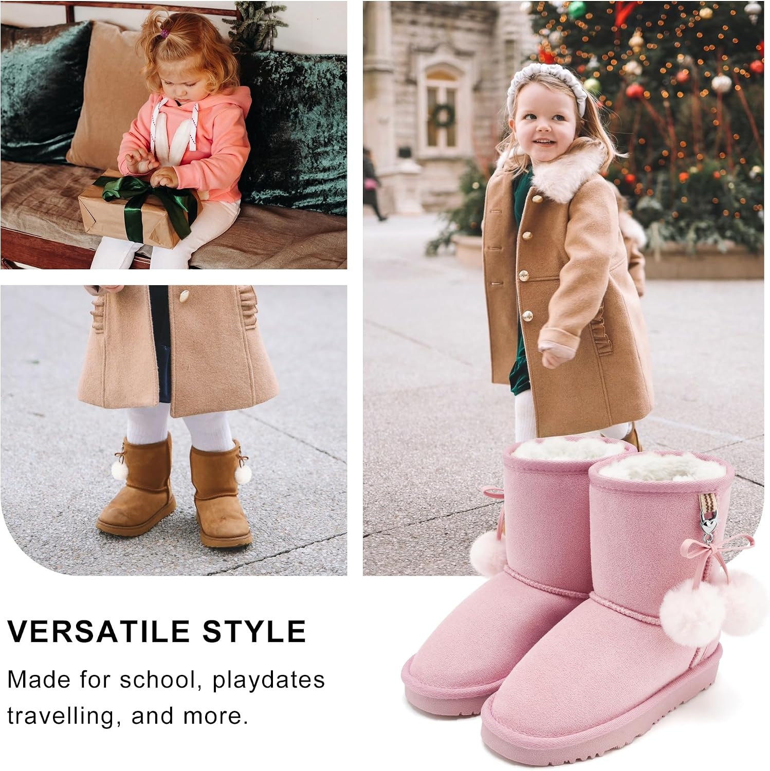 Stelle Kids Winter Boots Girls Boys Snow High Ankle Boots(Pink)
