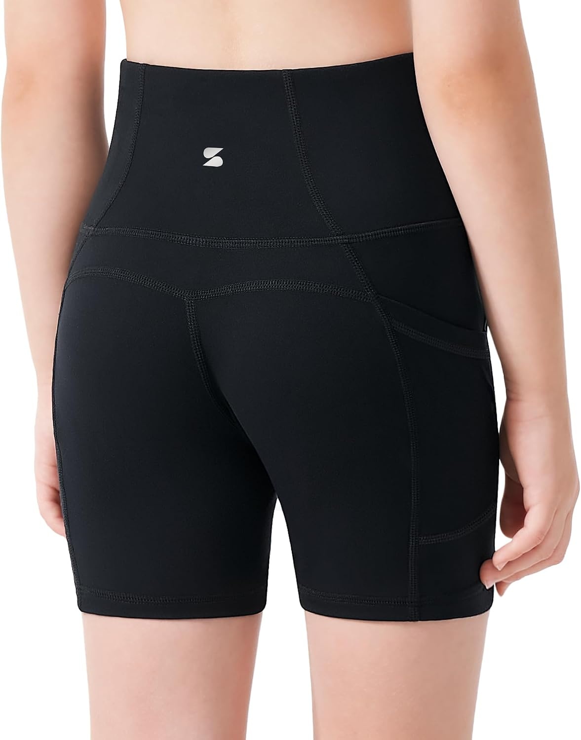 Stelle Girls 3″/4″/8″ Bike Volleyball Shorts with Pockets Athletic Dance | Soft 4-Way Stretch Fabric,Wide Waistband,Side Pockets,Breathable Compression Fit,Perfect for Volleyball,Dance,Yoga,Gymnastics(Black+black)