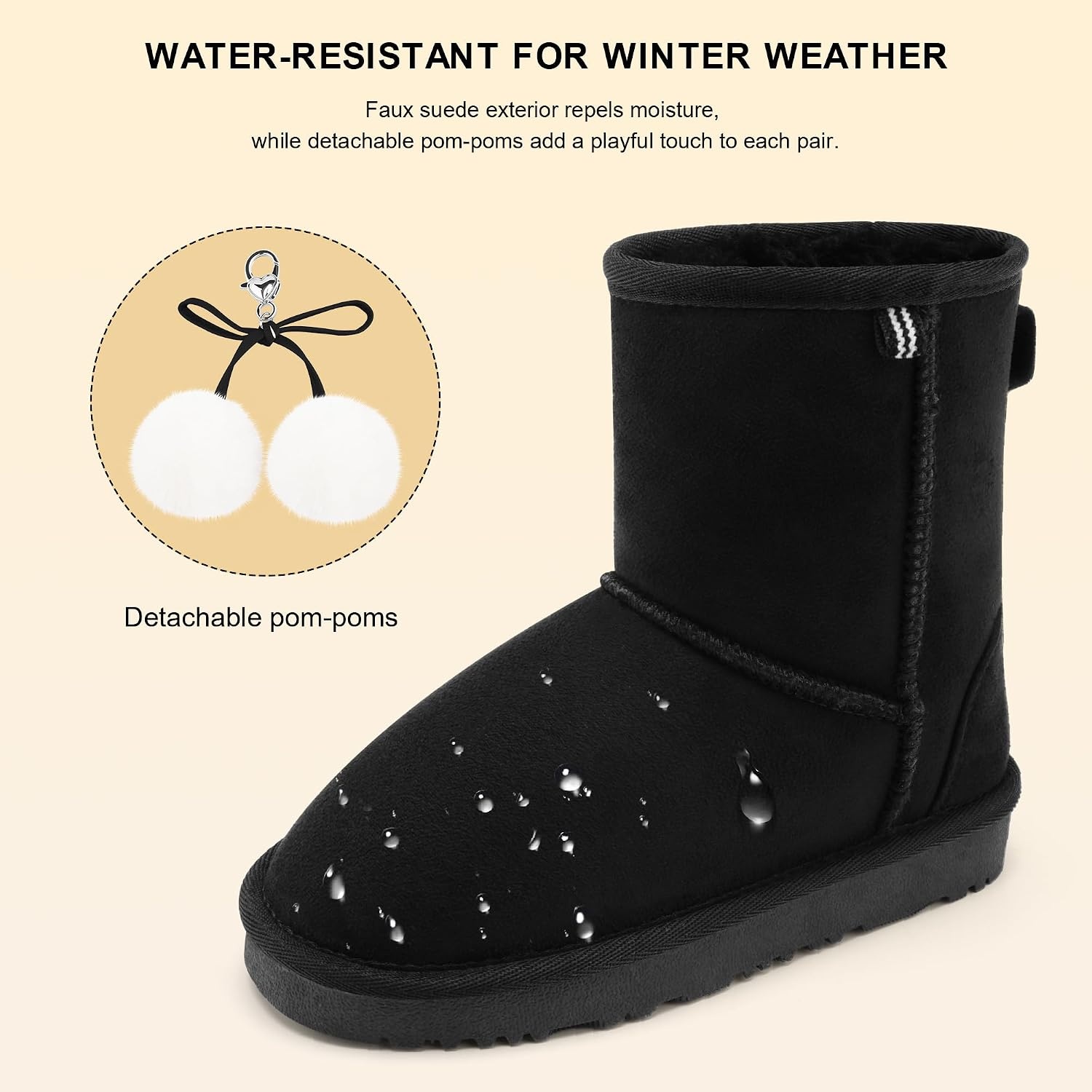 Stelle Kids Winter Boots Girls Boys Snow High Ankle Boots(Black)