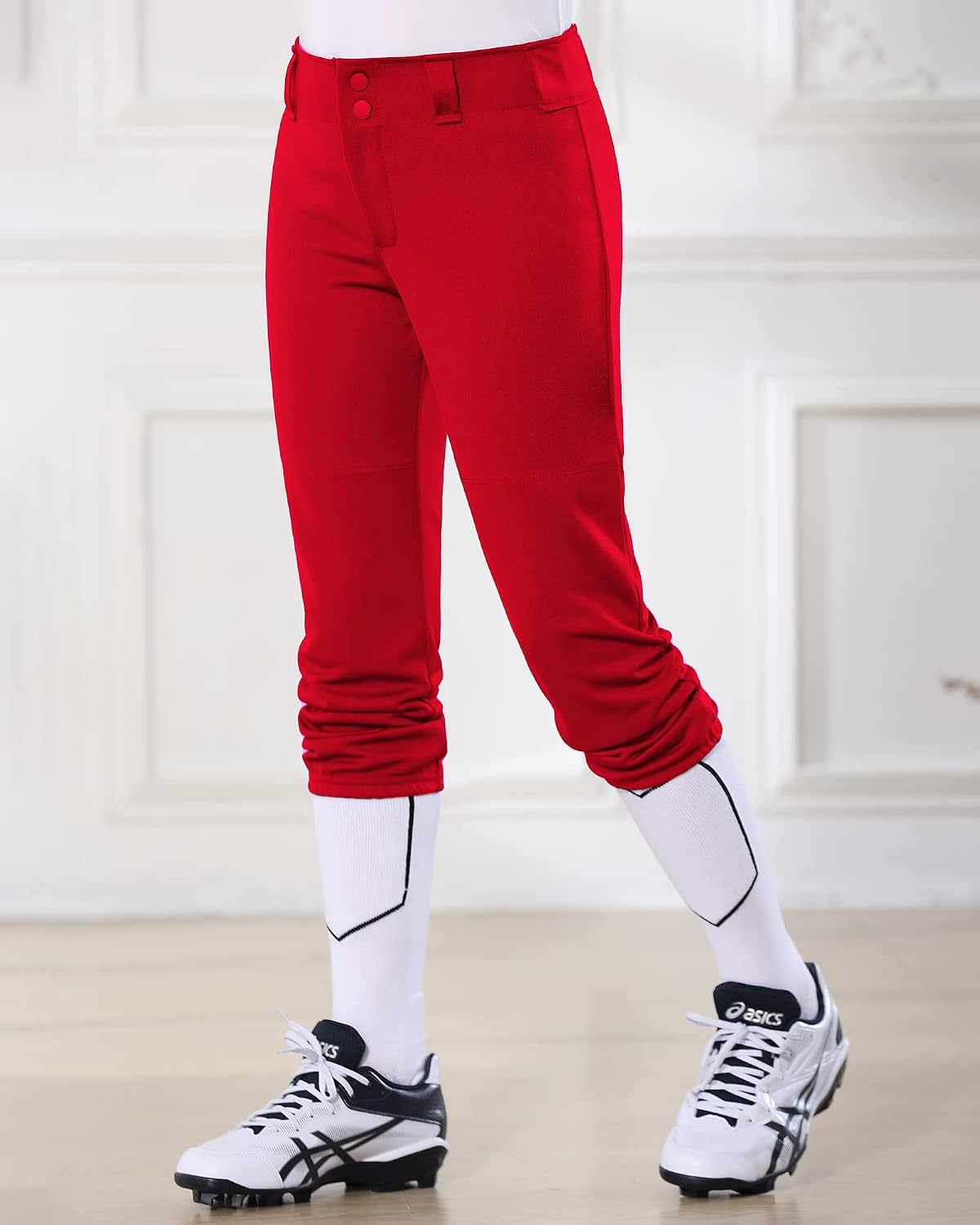 Stelle Softball Pants for Girls Youth with Pockets for Kids Fastpitch(Red)