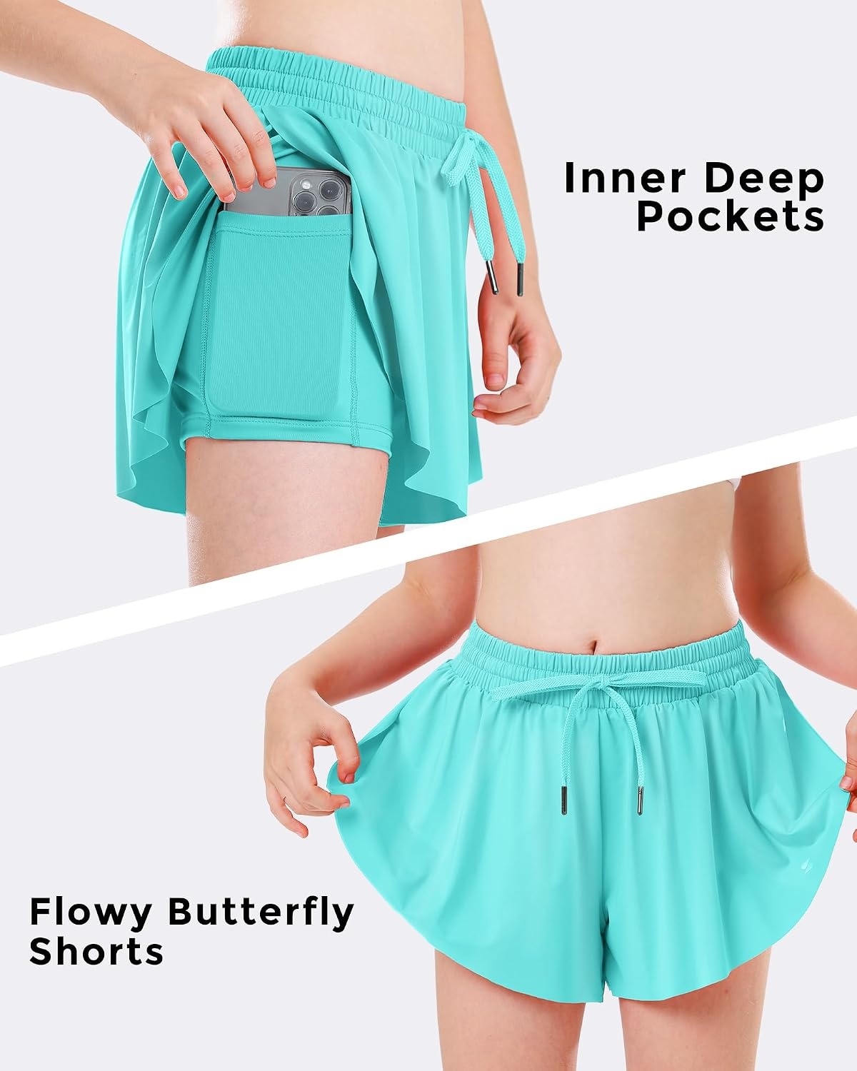 Stelle Girls Butterfly Shorts with Pockets Athletic Running Sports Skirt(Aqua Blue)