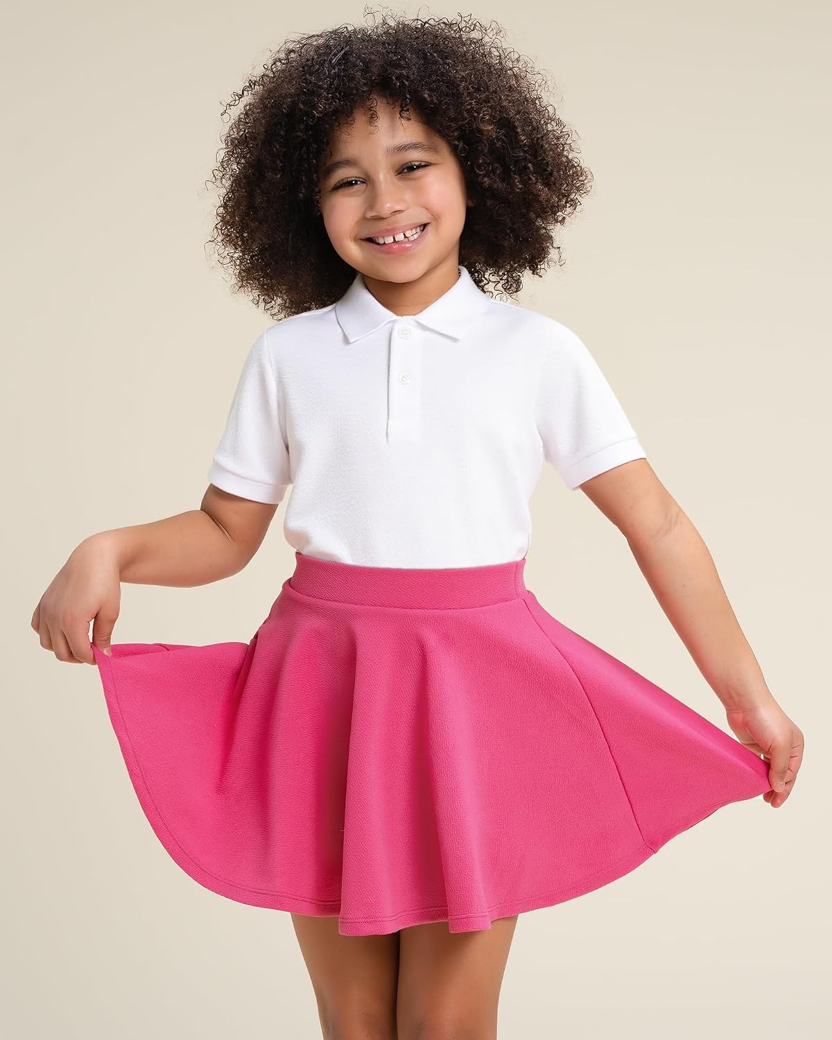Stelle Girls Pleated Skater Uniform Skirts with Built in Shorts for School(Hot Pink)