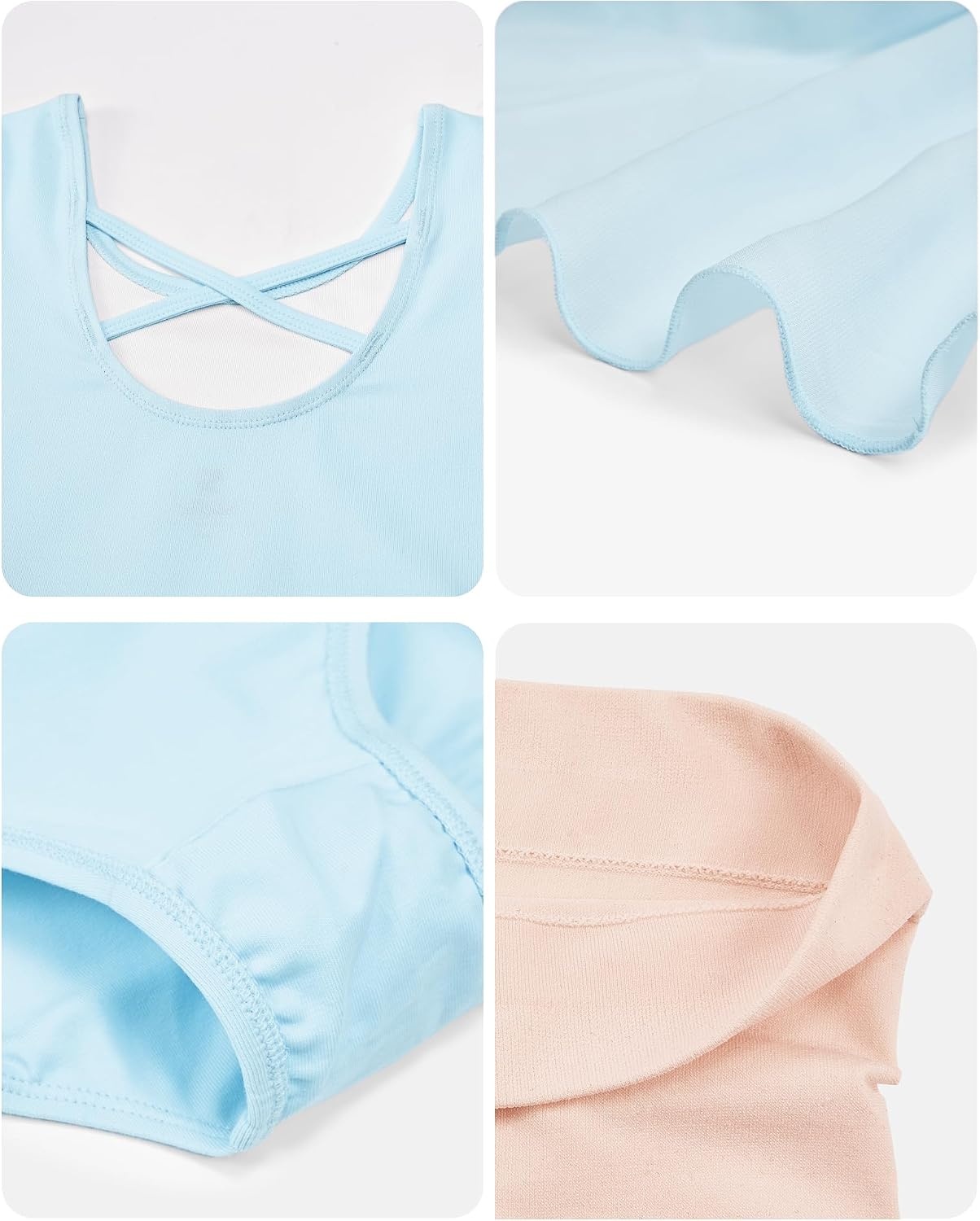 Stelle Girls Criss-Cross Back Leotards Skirt with Tights for Ballet/Dance | Short sleeve leotards, Crew neck, Soft, Breathable, Dress outfits, High elasticity & durable, Ballet pink footed tights(Blue)