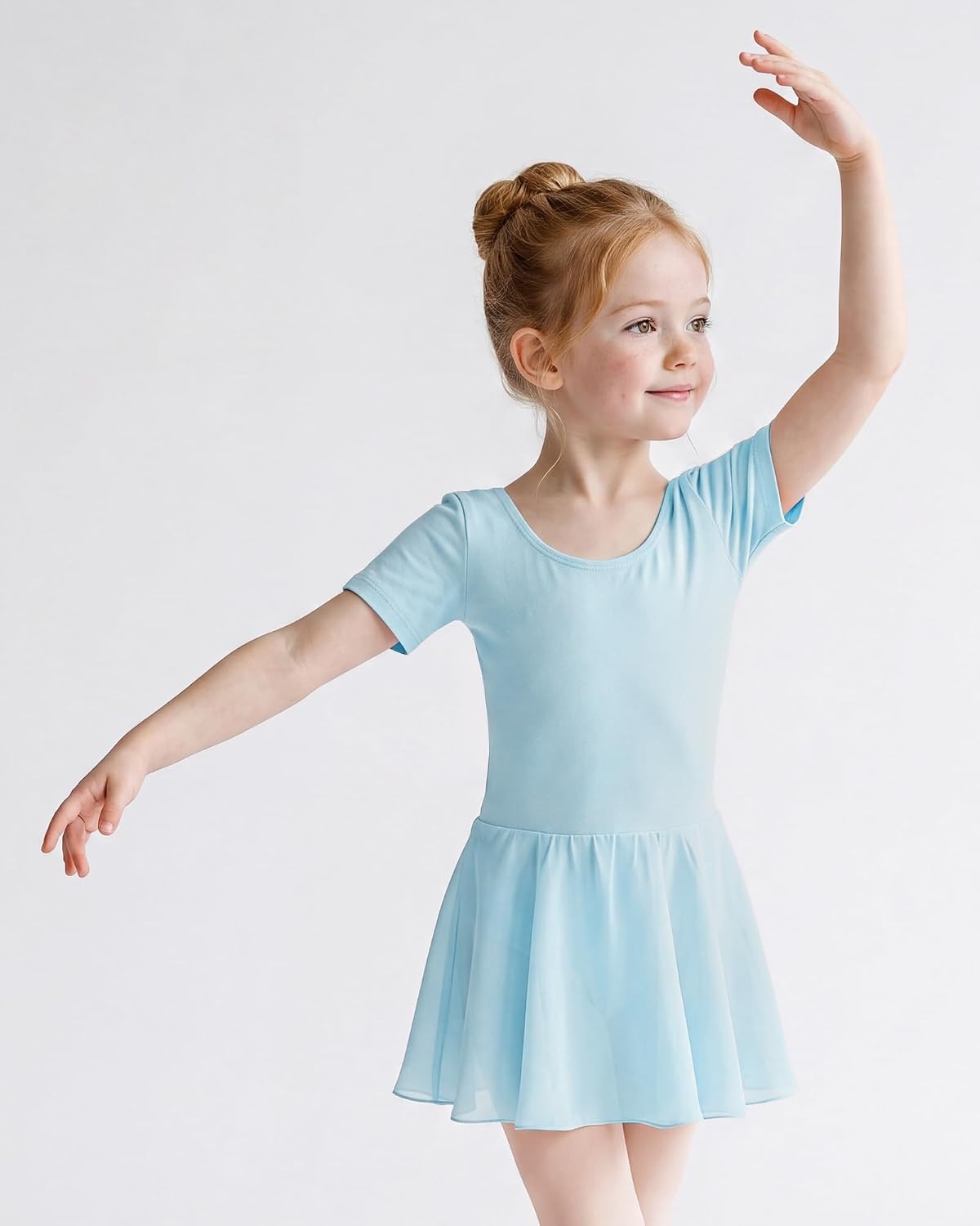 Stelle Girls Criss-Cross Back Leotards Skirt with Tights for Ballet/Dance | Short sleeve leotards, Crew neck, Soft, Breathable, Dress outfits, High elasticity & durable, Ballet pink footed tights(Blue)