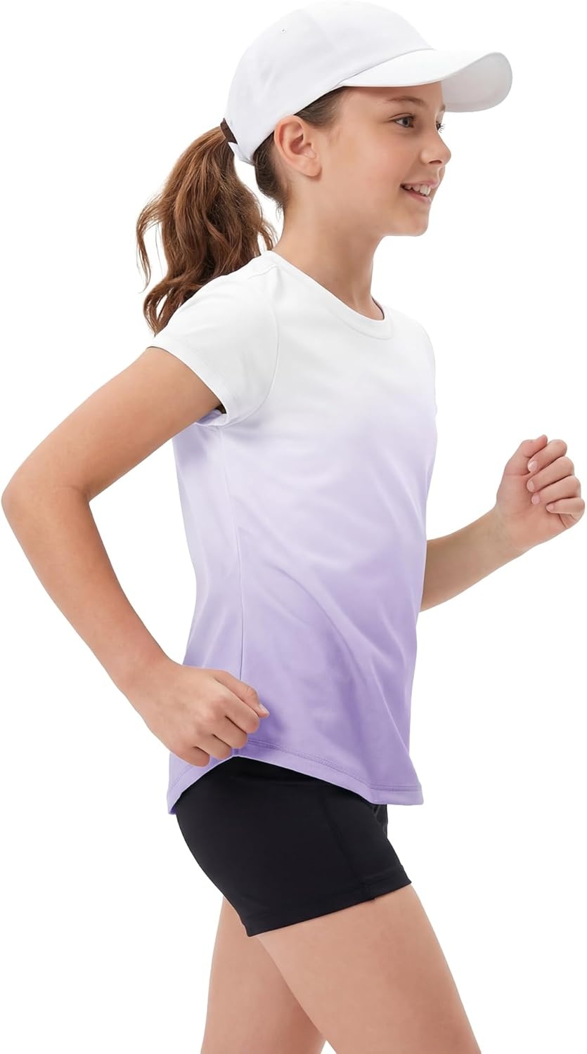 Stelle Athletic Shirts for Girls Short Sleeve Active T Shirts Sports Crewneck Dry Fit Tops Kids Teens Gym Workout Summer Tee(Lavender)