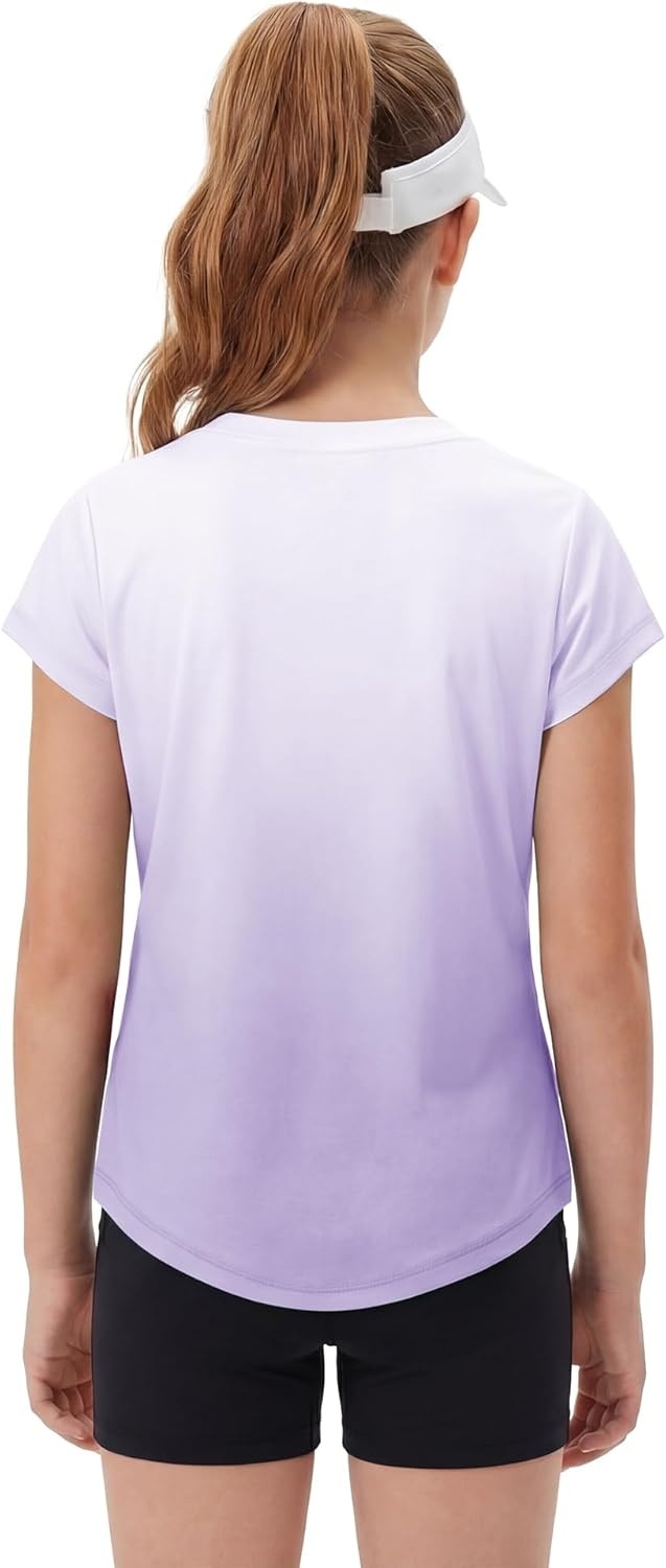 Stelle Athletic Shirts for Girls Short Sleeve Active T Shirts Sports Crewneck Dry Fit Tops Kids Teens Gym Workout Summer Tee(Lavender)