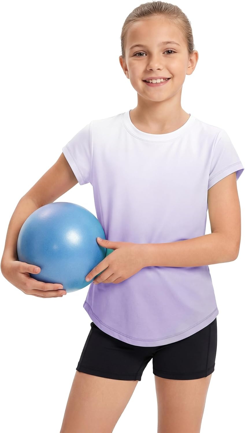Stelle Athletic Shirts for Girls Short Sleeve Active T Shirts Sports Crewneck Dry Fit Tops Kids Teens Gym Workout Summer Tee(Lavender)