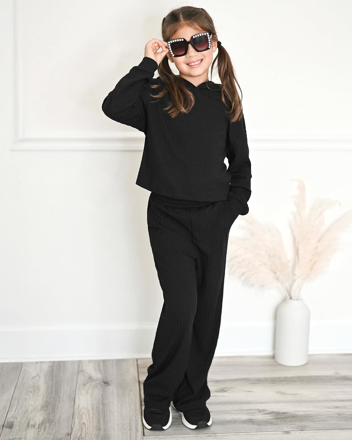 Stelle Girls 2 Piece Fall Outfits Lounge Set 5-15 Y(Black)