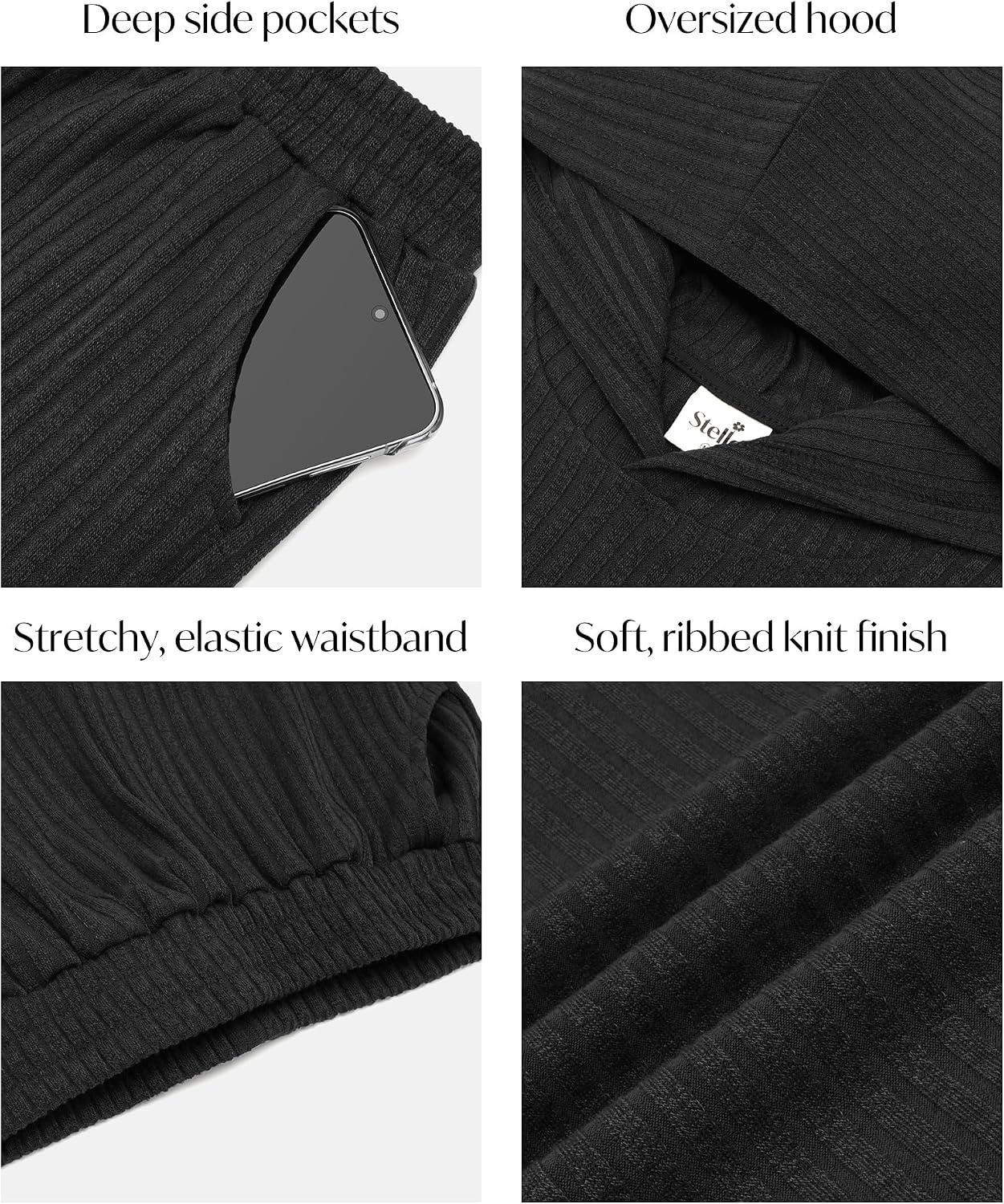 Stelle Girls 2 Piece Fall Outfits Lounge Set 5-15 Y(Black)