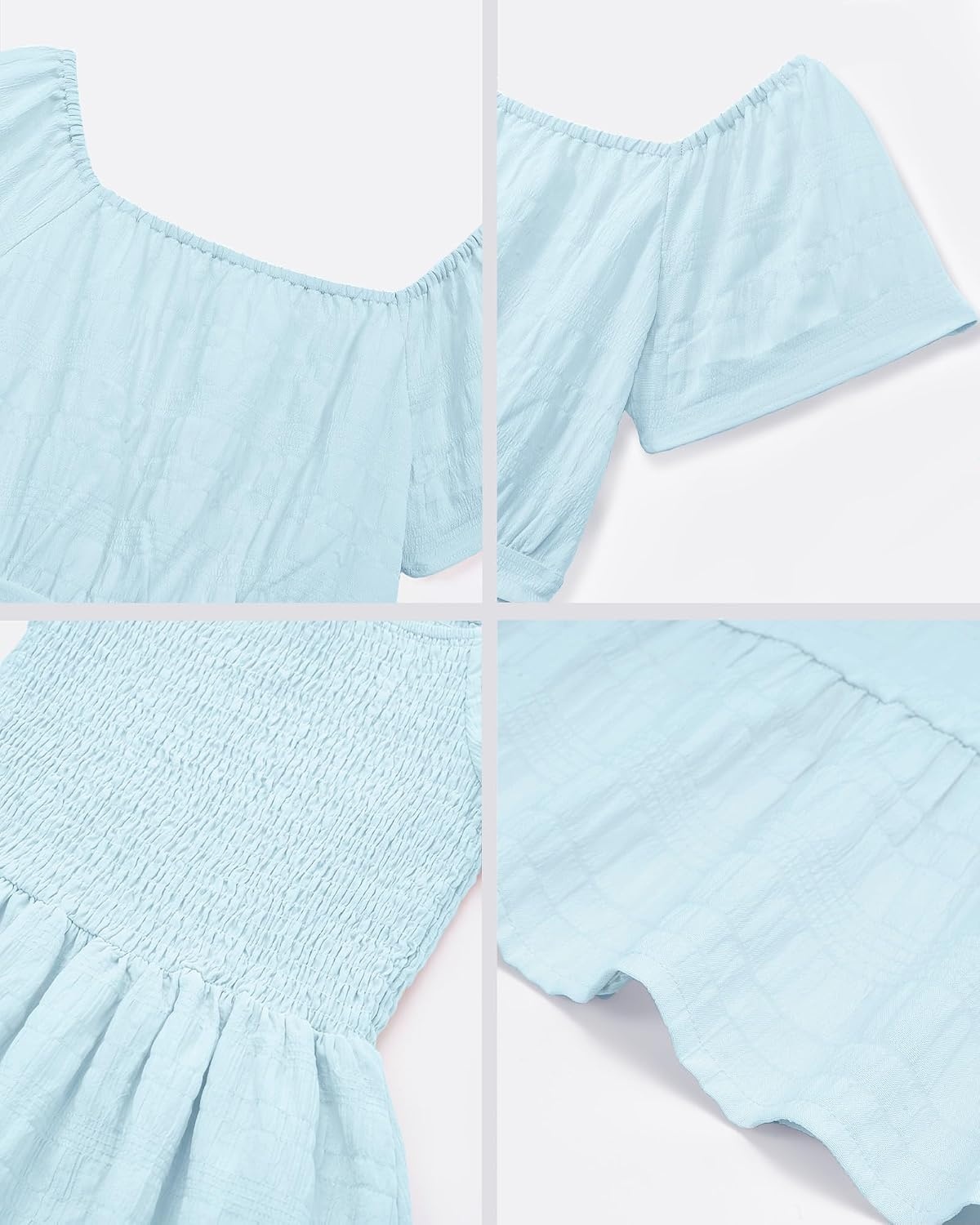 Stelle Girls Summer Casual Smocked Dress 5-15 Years(Light Blue)