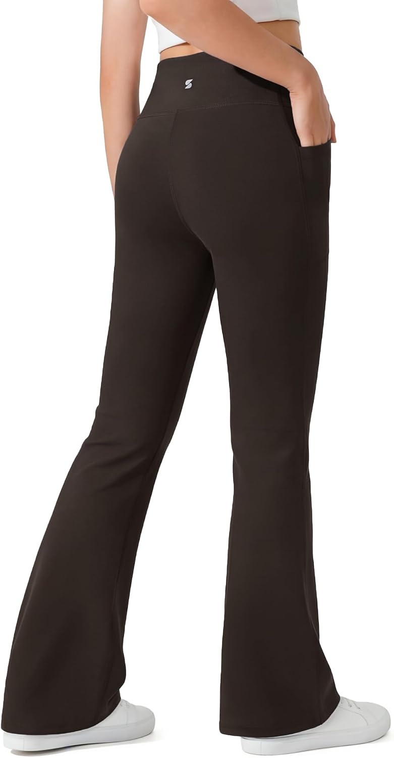 Stelle Girls Leggings Flare Yoga Pants Kids Bootcut High Waisted Workout Dance Pants with Pockets(Espresso)