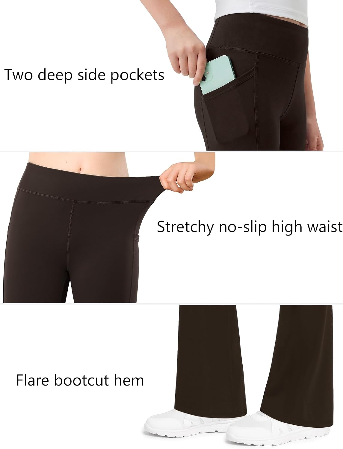 Stelle Girls Leggings Flare Yoga Pants Kids Bootcut High Waisted Workout Dance Pants with Pockets(Espresso)
