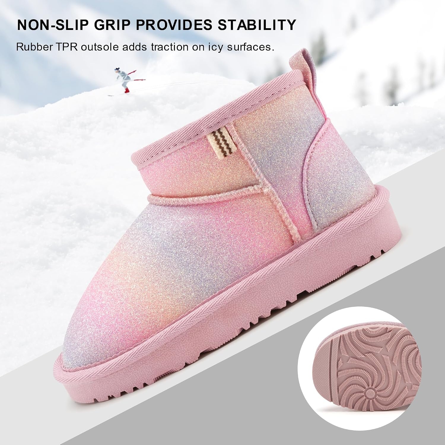 Stelle Kids Snow Boots Girls Boys Winter Ankle Boots(Rainbow)