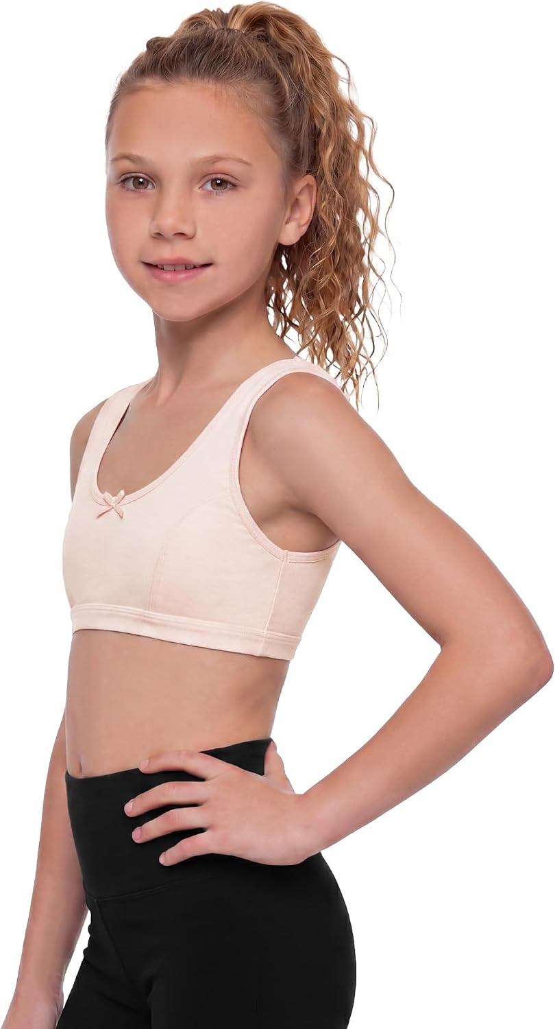 Stelle Seamless Training Bras for Girls Teen Sport Bras 6-15Y | MultiPacks, Cotton, Double Layer Bralette, Scoop Neck, No-Show, Sorf Comfort Padding Girl Bras for School Active(2 White+whisper Pink)