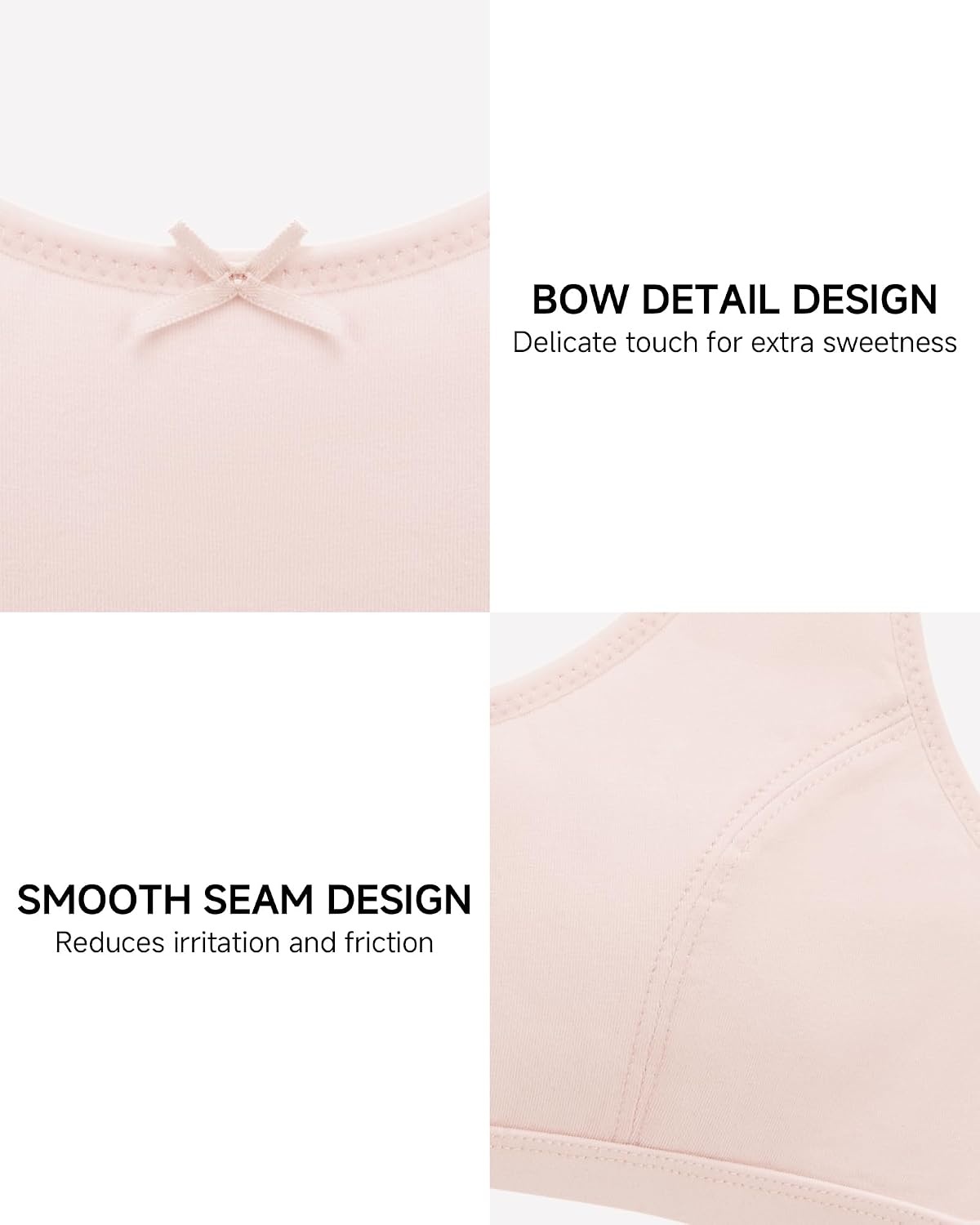Stelle Seamless Training Bras for Girls Teen Sport Bras 6-15Y | MultiPacks, Cotton, Double Layer Bralette, Scoop Neck, No-Show, Sorf Comfort Padding Girl Bras for School Active(2 White+whisper Pink)