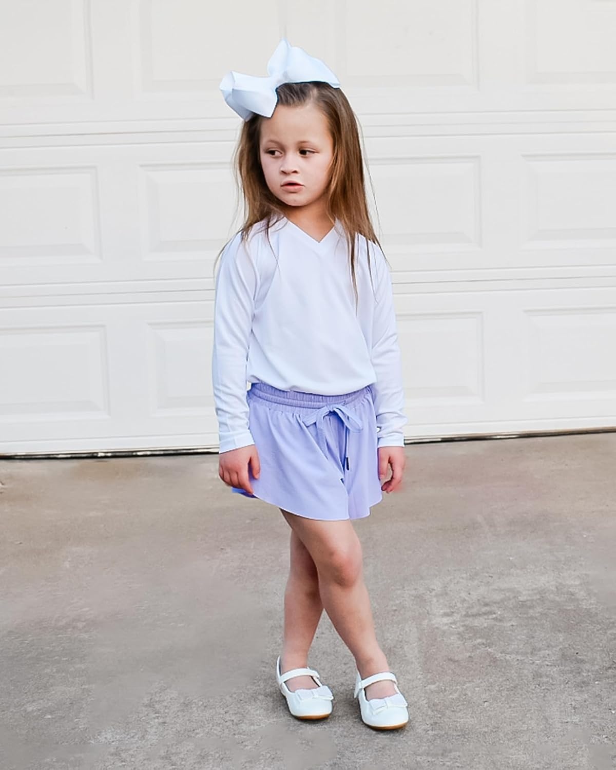 Stelle Girls Butterfly Shorts with Pockets Athletic Running Sports Skirt(Black+white+lavender)