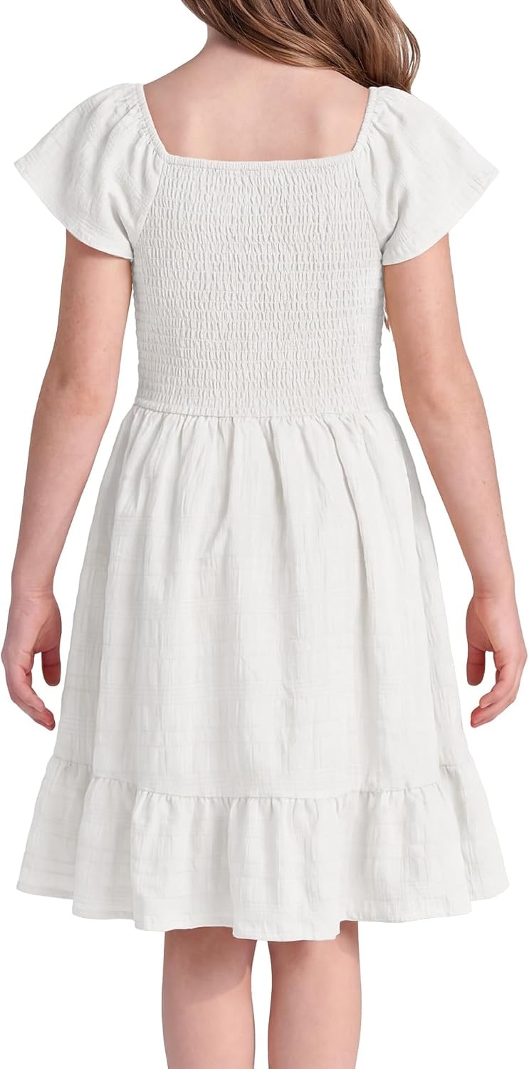 Stelle Girls Summer Casual Smocked Dress 5-15 Years(White)