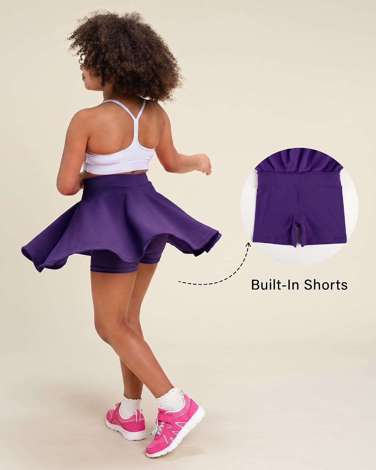 Stelle Girls Skirt Casual Flare Plain Pleated Stretch Waist Skater Skirts Uniform Skorts with Built in Shorts 4-15 Years(Purple)