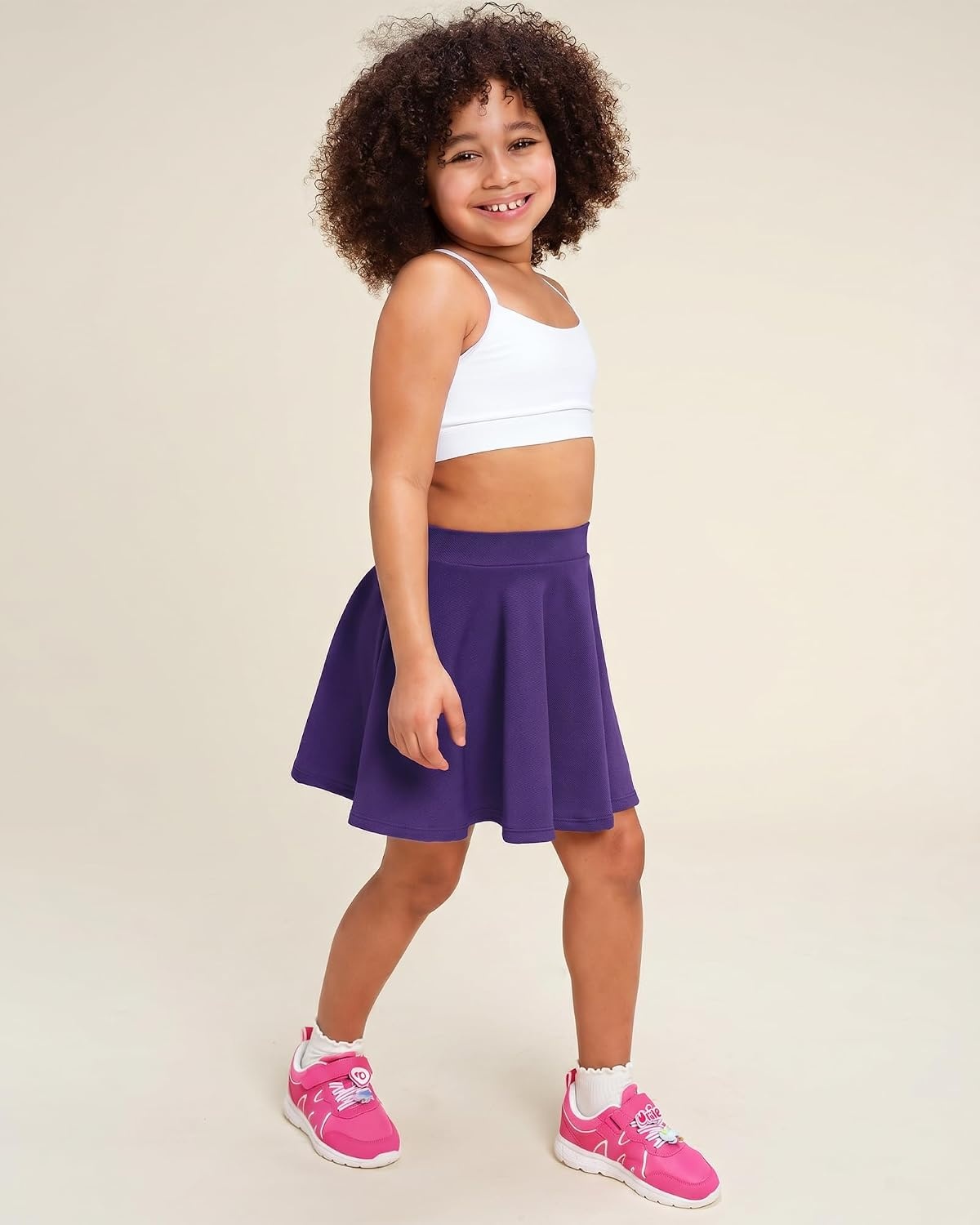 Stelle Girls Skirt Casual Flare Plain Pleated Stretch Waist Skater Skirts Uniform Skorts with Built in Shorts 4-15 Years(Purple)