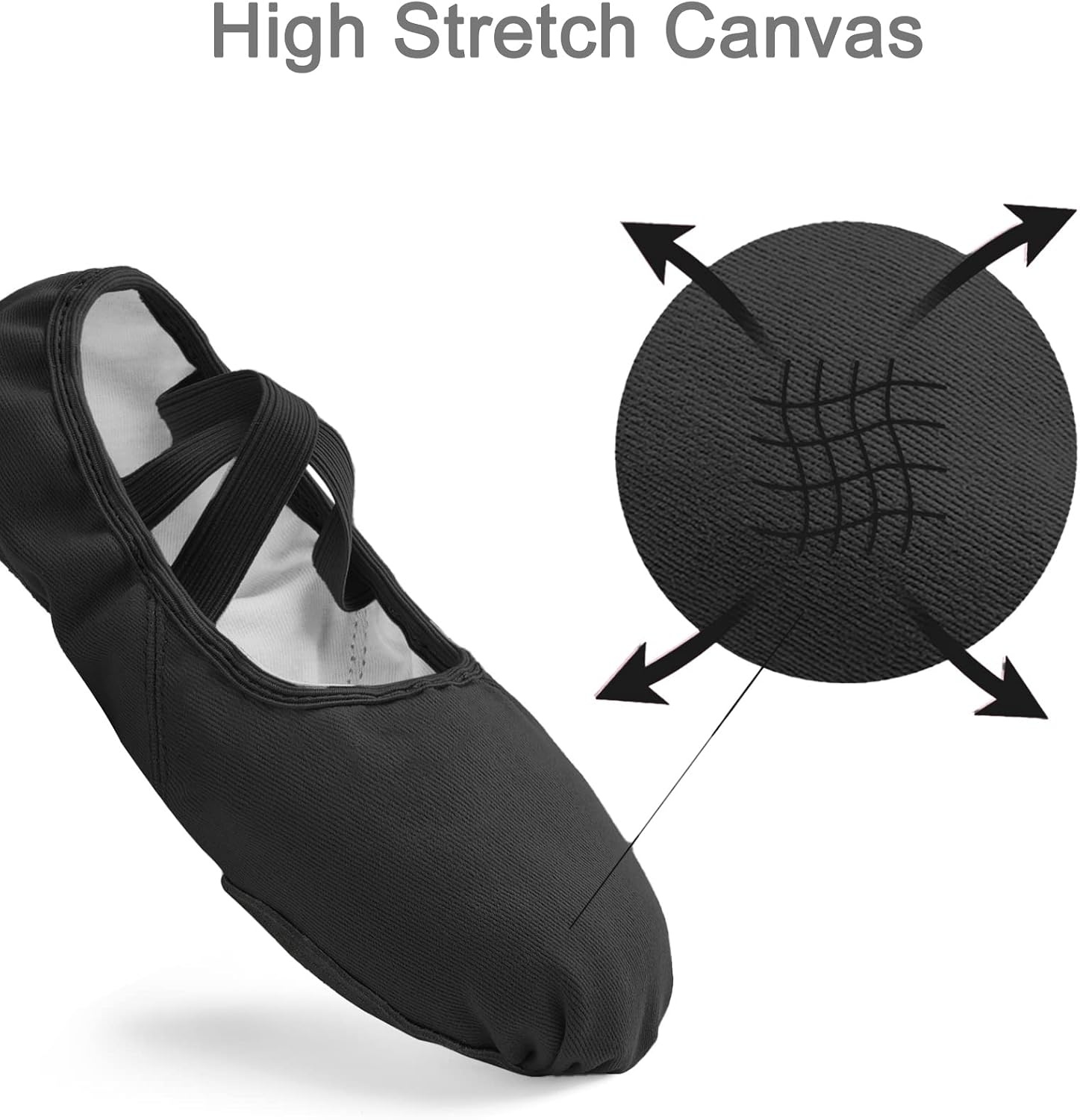 Stelle Ballet Shoes for Women Highly Stretch Canvas Split Sole Dance Yoga | Adult, Girls and boys, Ballet slippers, Cotton lined, Pre-sewn wide elastics, Suede sole, Flexible fit, Breathable fabric(Black)