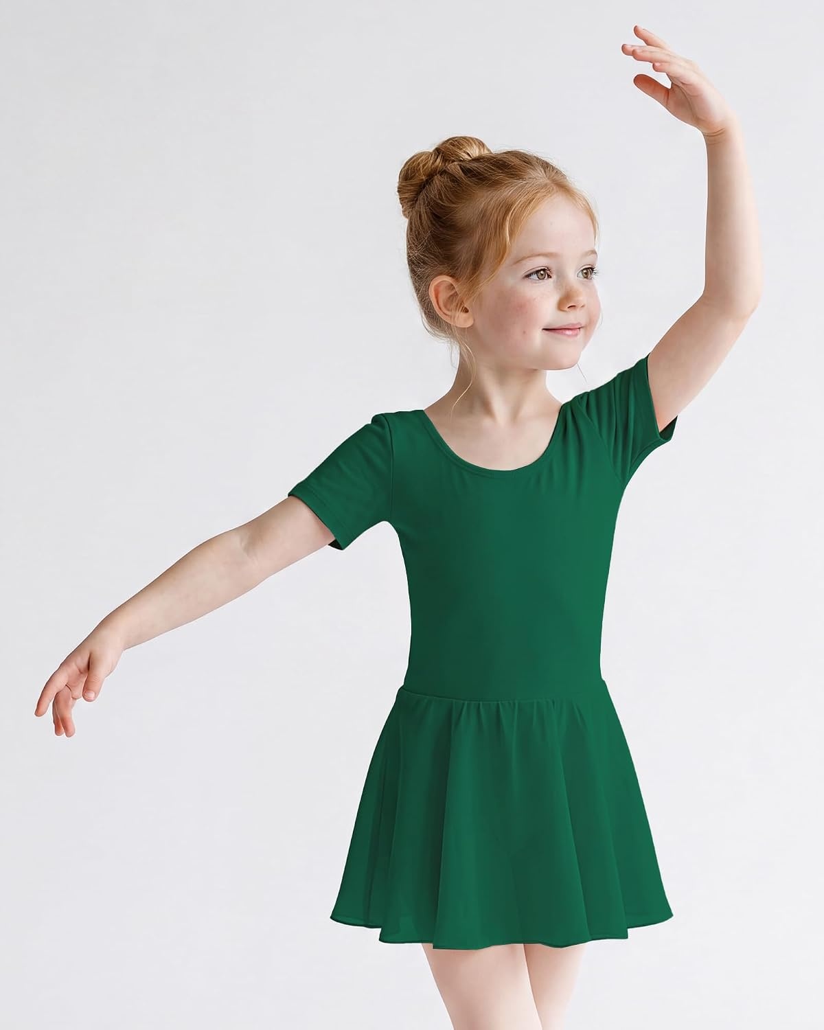 Stelle Girls Criss-Cross Back Leotards Skirt with Tights for Ballet/Dance | Short sleeve leotards, Crew neck, Soft, Breathable, Dress outfits, High elasticity & durable, Ballet pink footed tights(Green)