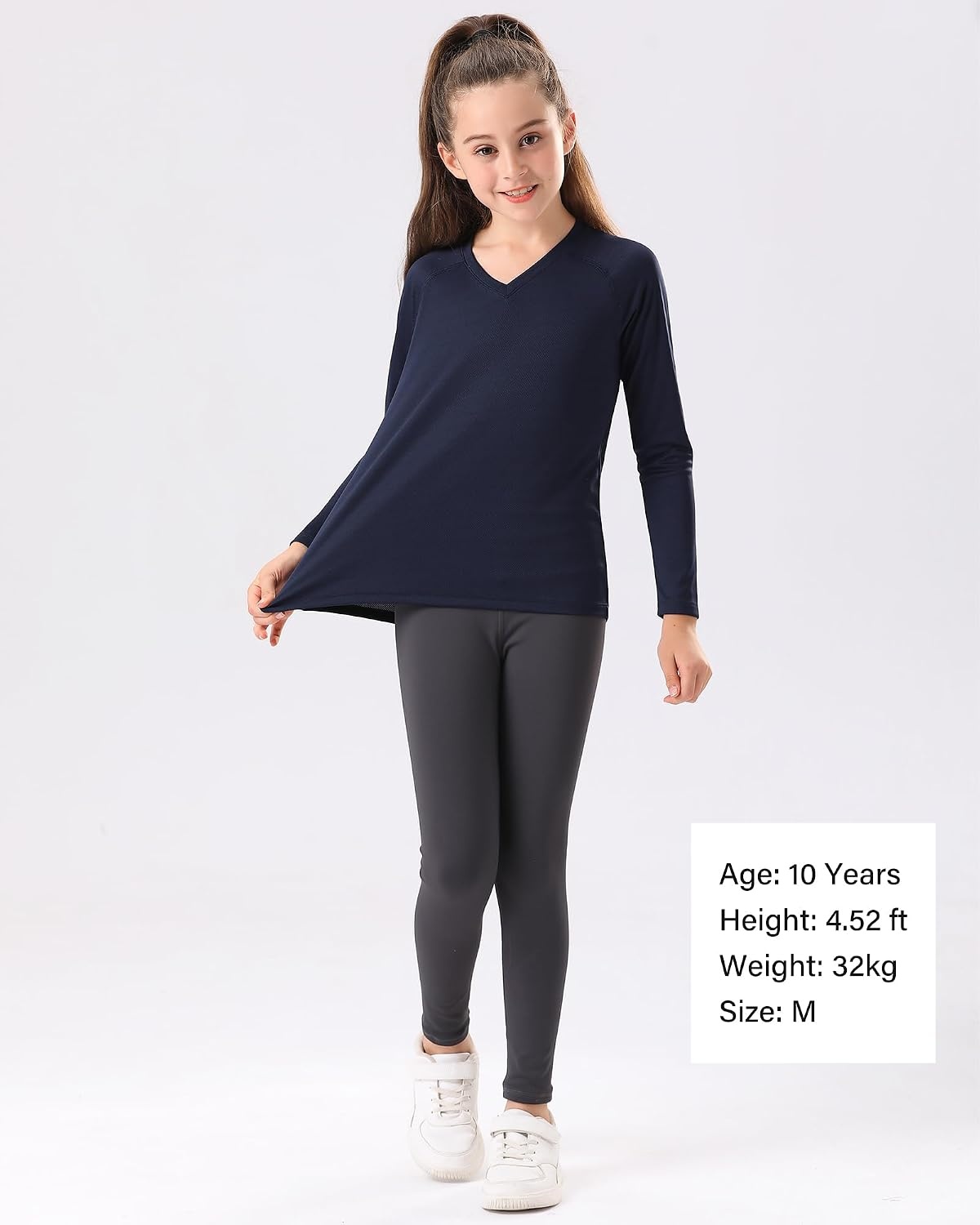 Stelle Youth Girls Athletic Performance Long Sleeve Shirts V Neck Moisture Wicking Base Layer Undershirt(Navy)