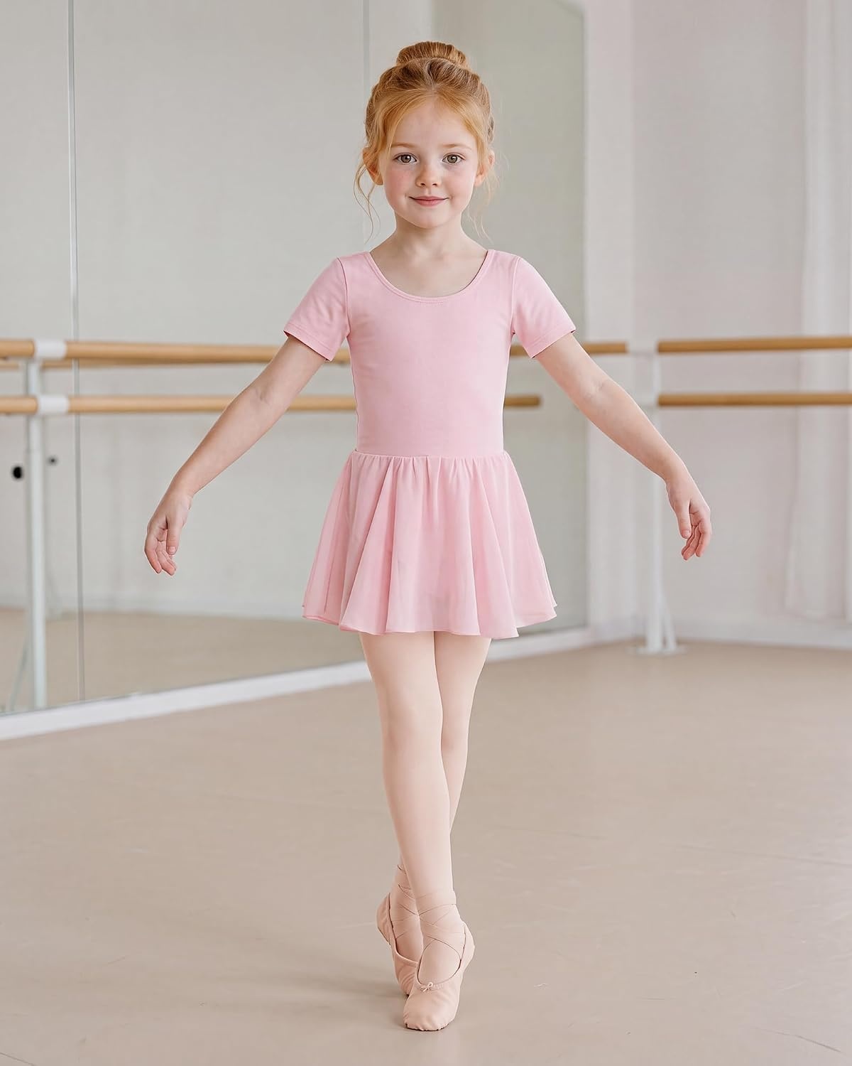 Stelle Girls Criss-Cross Back Leotards Skirt with Tights for Ballet/Dance | Short sleeve leotards, Crew neck, Soft, Breathable, Dress outfits, High elasticity & durable, Ballet pink footed tights(Ballet Pink)