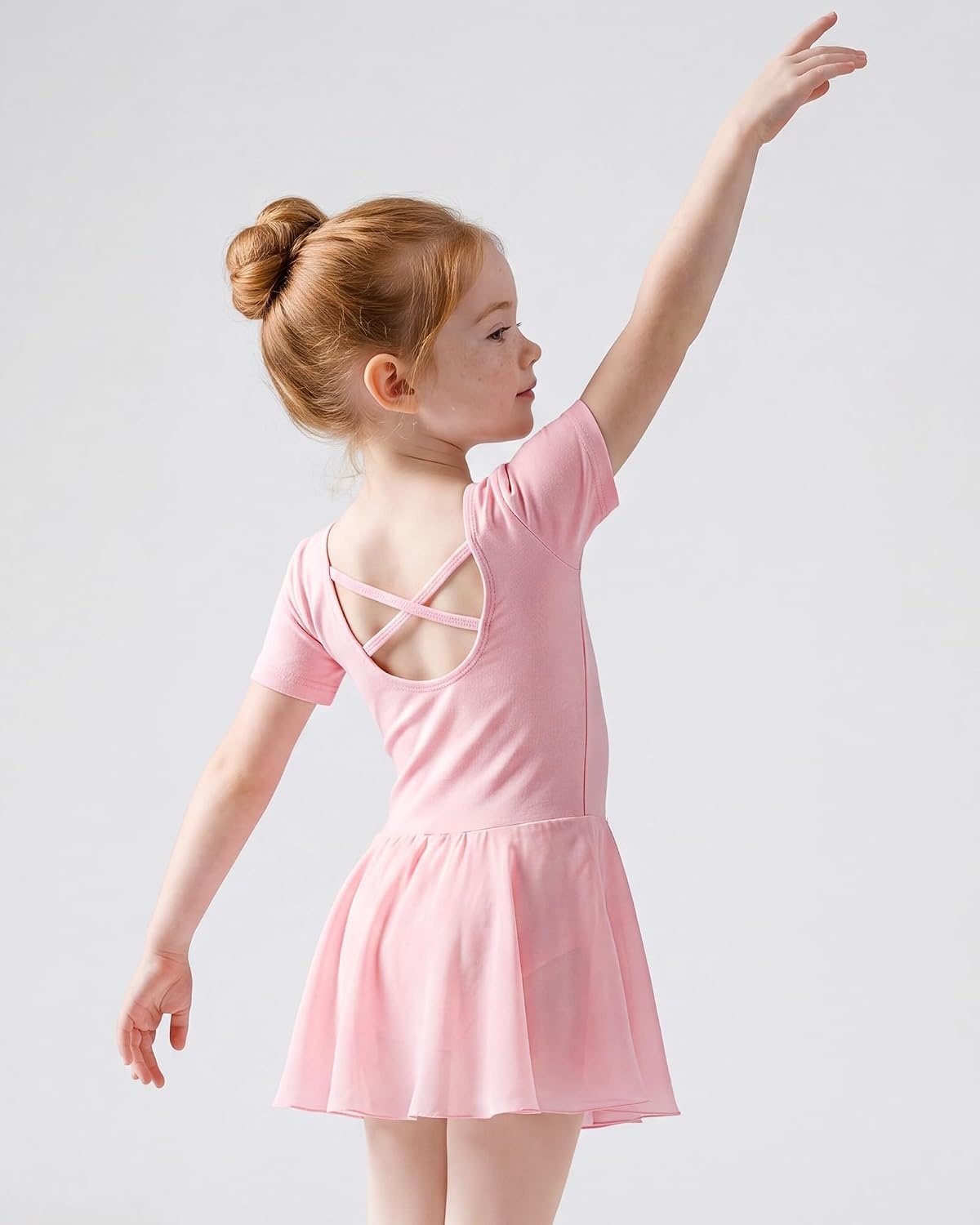 Stelle Girls Criss-Cross Back Leotards Skirt with Tights for Ballet/Dance | Short sleeve leotards, Crew neck, Soft, Breathable, Dress outfits, High elasticity & durable, Ballet pink footed tights(Ballet Pink)