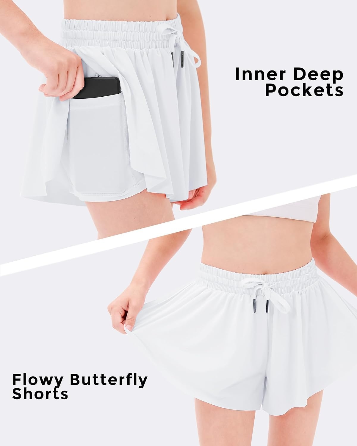 Stelle Girls Butterfly Shorts with Pockets Athletic Running Sports Skirt(White)