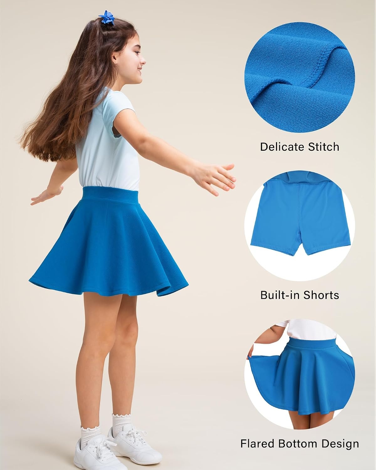 Stelle Girls Pleated Skater Uniform Skirts with Built in Shorts for School | Elastic waistband, Soft stretch fabric, Comfortable fit, Tennis, Golf, Casual wear, Active movement(Electric Blue)