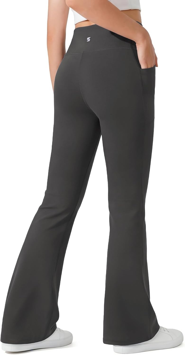 Stelle Girls Leggings Flare Yoga Pants Kids Bootcut High Waisted Workout Dance Pants with Pockets(Charcoal)