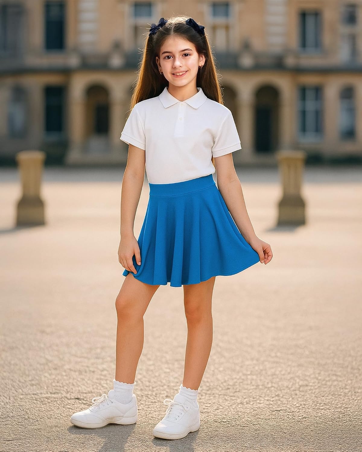 Stelle Girls Pleated Skater Uniform Skirts with Built in Shorts for School(Electric Blue)