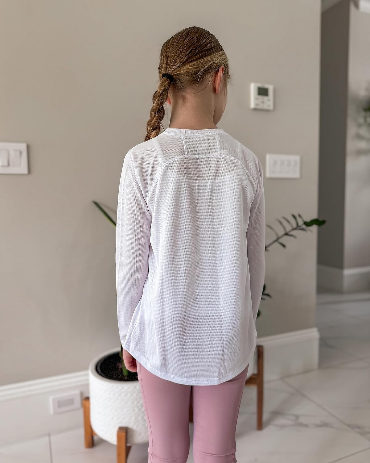 Stelle Youth Girls Athletic Performance Long Sleeve Shirts V Neck Moisture Wicking Base Layer Undershirt(White)