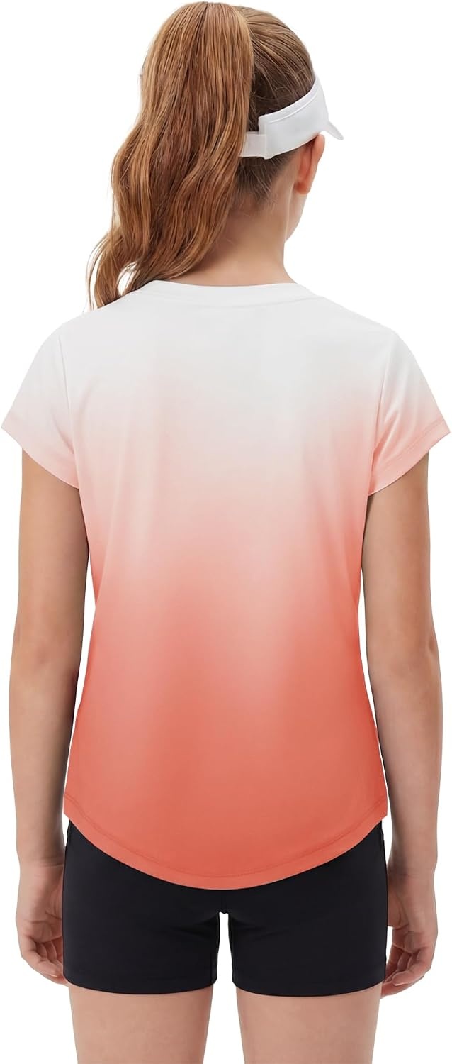 Stelle Athletic Shirts for Girls Short Sleeve Active T Shirts Sports Crewneck Dry Fit Tops Kids Teens Gym Workout Summer Tee(Coral)