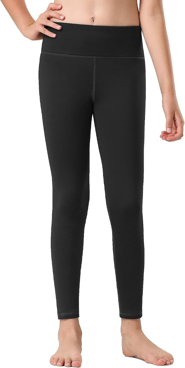 Stelle Girl’s Fleece Lined Leggings Youth High Waist Warm Winter Athletic Yoga Pants with Hidden Pocket(A1-black (Fleece Lined))