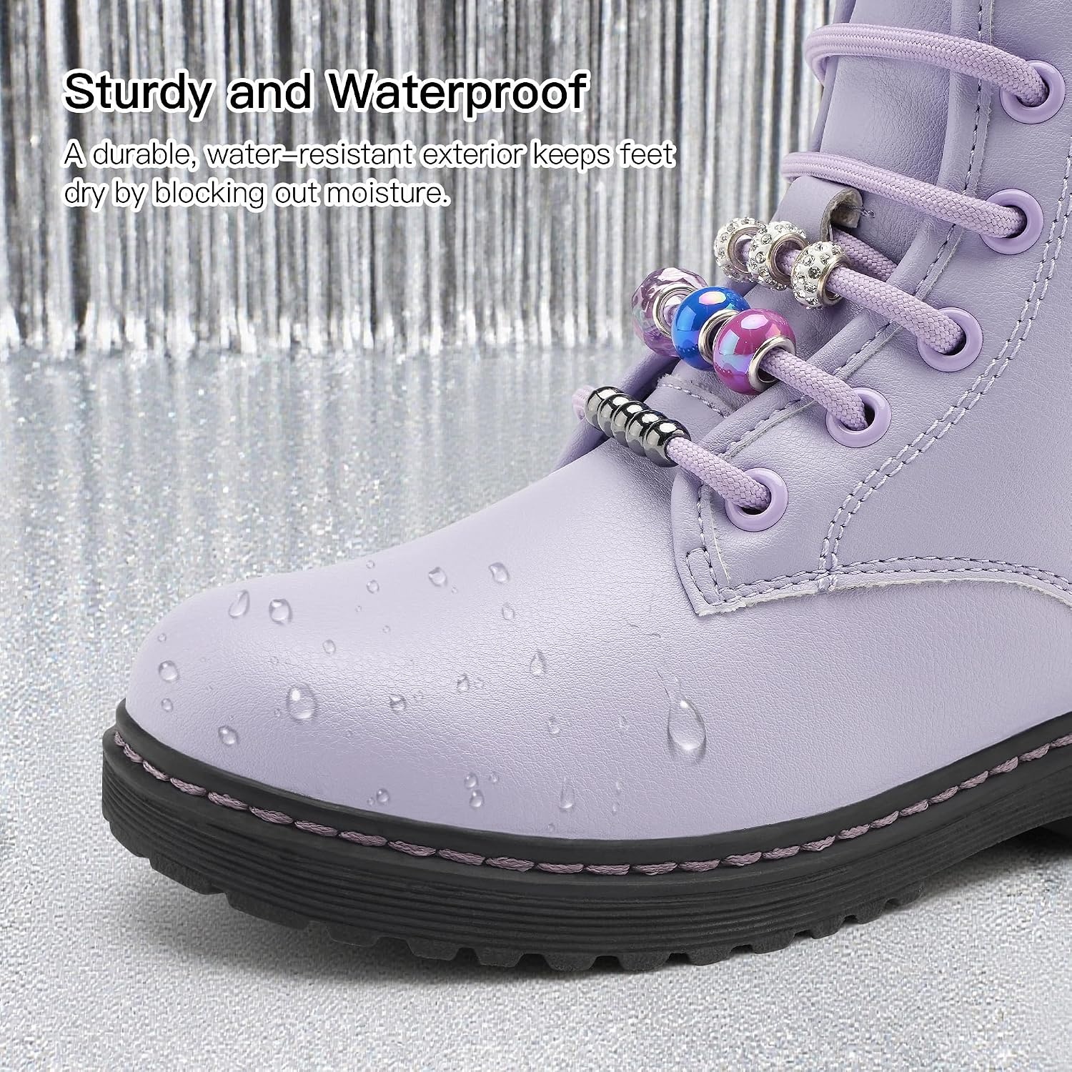 Stelle Girls Combat Boots with DIY Lace Up Side Zipper Ankle Boots(Lilac)