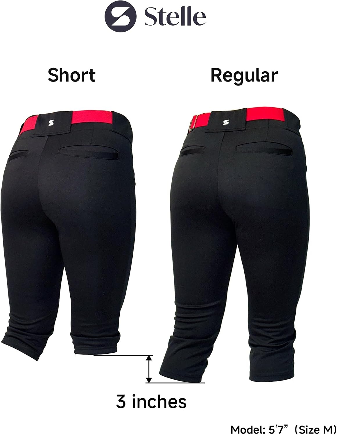 Stelle Womens Softball Pants Knee-High Knickers with Pocket Fastpitch Adult(Black)