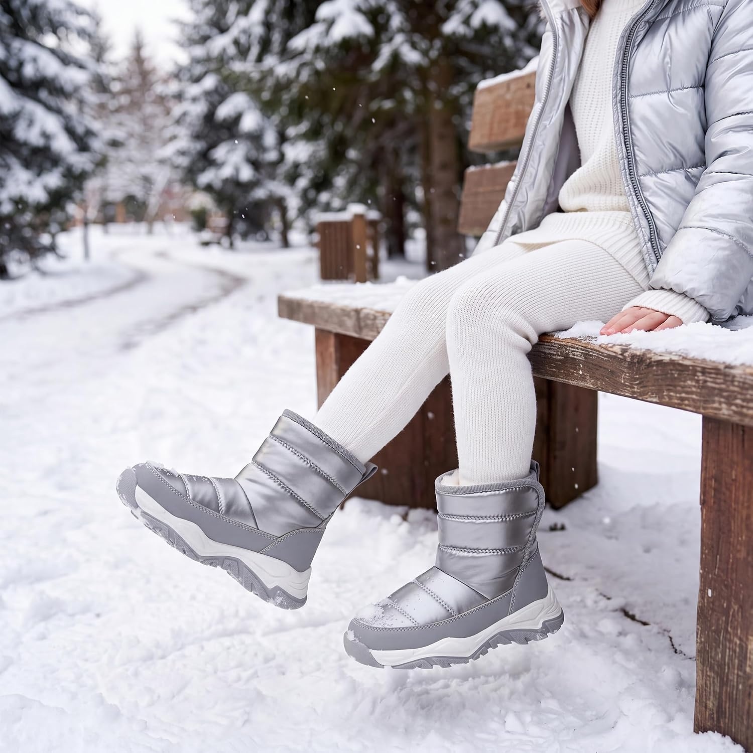 Stelle Toddler Snow Boots Girls Lightweight Warm Winter Shoes(Grey)