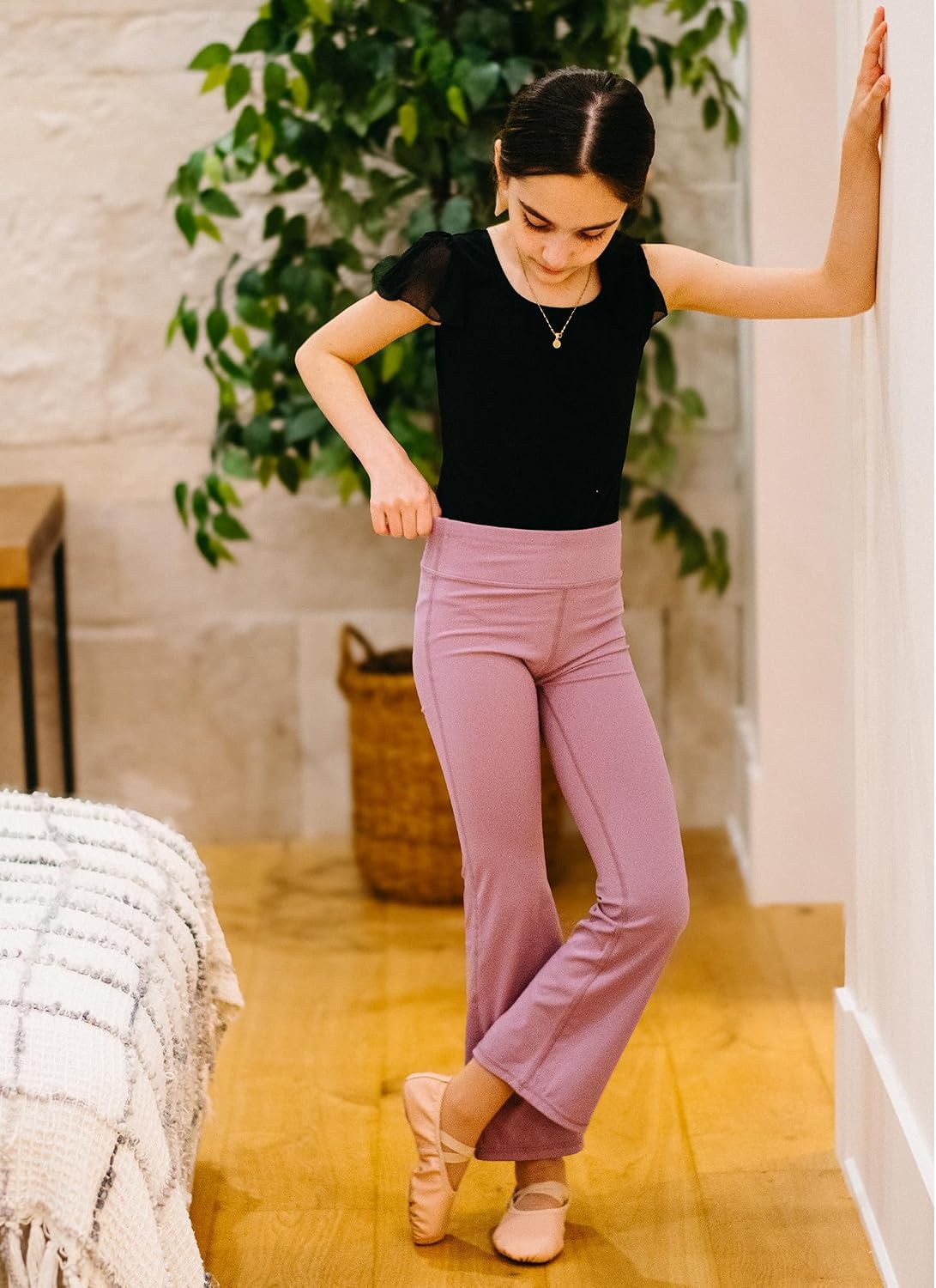 Stelle Girls Flare Leggings High Waisted for Dance Yoga School Daily Wear | Buttery-Soft,Breathable 4-way stretch fabric with flared design,Moisture-wicking comfort for yoga,Dance,School casual outfit(1pc Dusty Lavender)