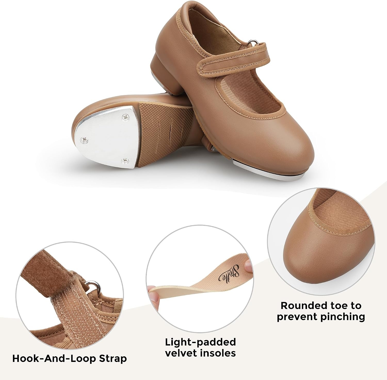 Stelle Tap Shoes for Girls Toddler Boys PU Leather Dance Shoes(Toddler/Little Kid/Big Kid)(Coffee)