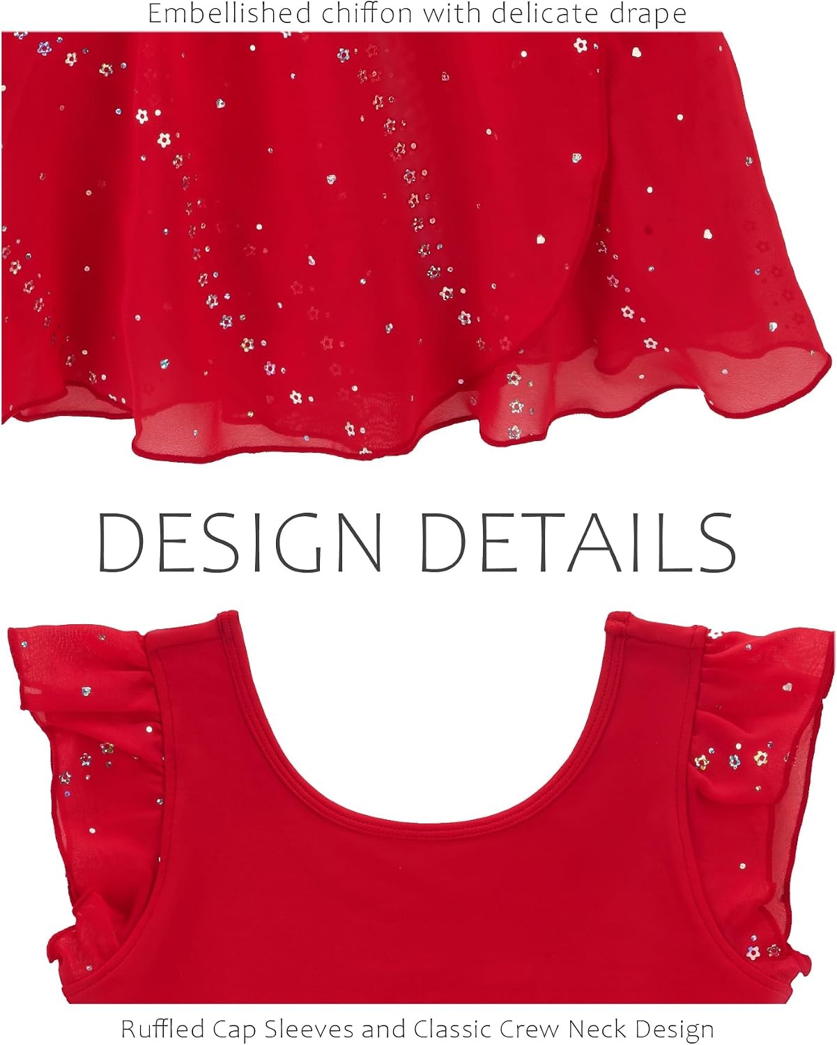 Stelle Girls Flutter Sleeve Ballet Leotards Toddler Tutu Skirted Dresses | Sparkling Ballet Dress for Girls, Soft Comfort Fabric, Toddler Ballet Outfit for Dance Recital, Practice & Performances(Red)
