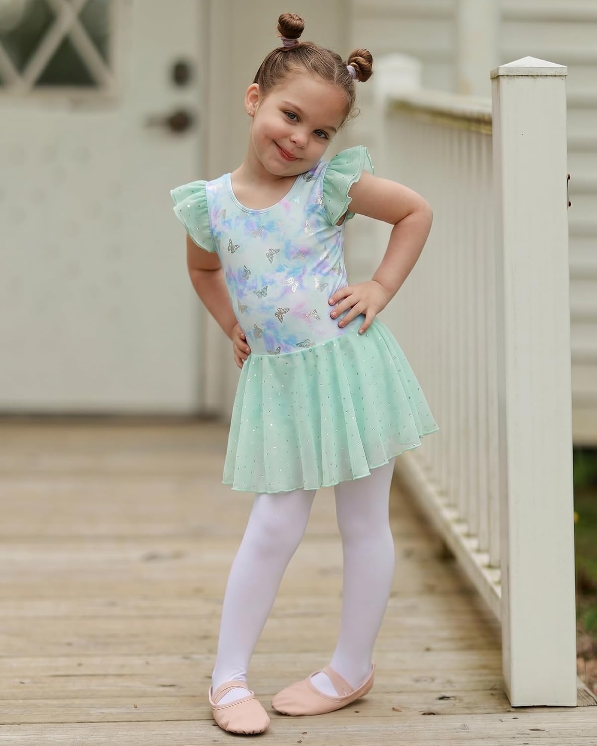 Stelle Ballet Leotards for Girls Toddler Dance Leotard Gymnastic Outfits | Sparkle Flutter Sleeve Ballet Dresses, Butterfly Star Print, Ballerina Costumes for Dance, Performance, Party & Dress Up(Butterfly Mist)
