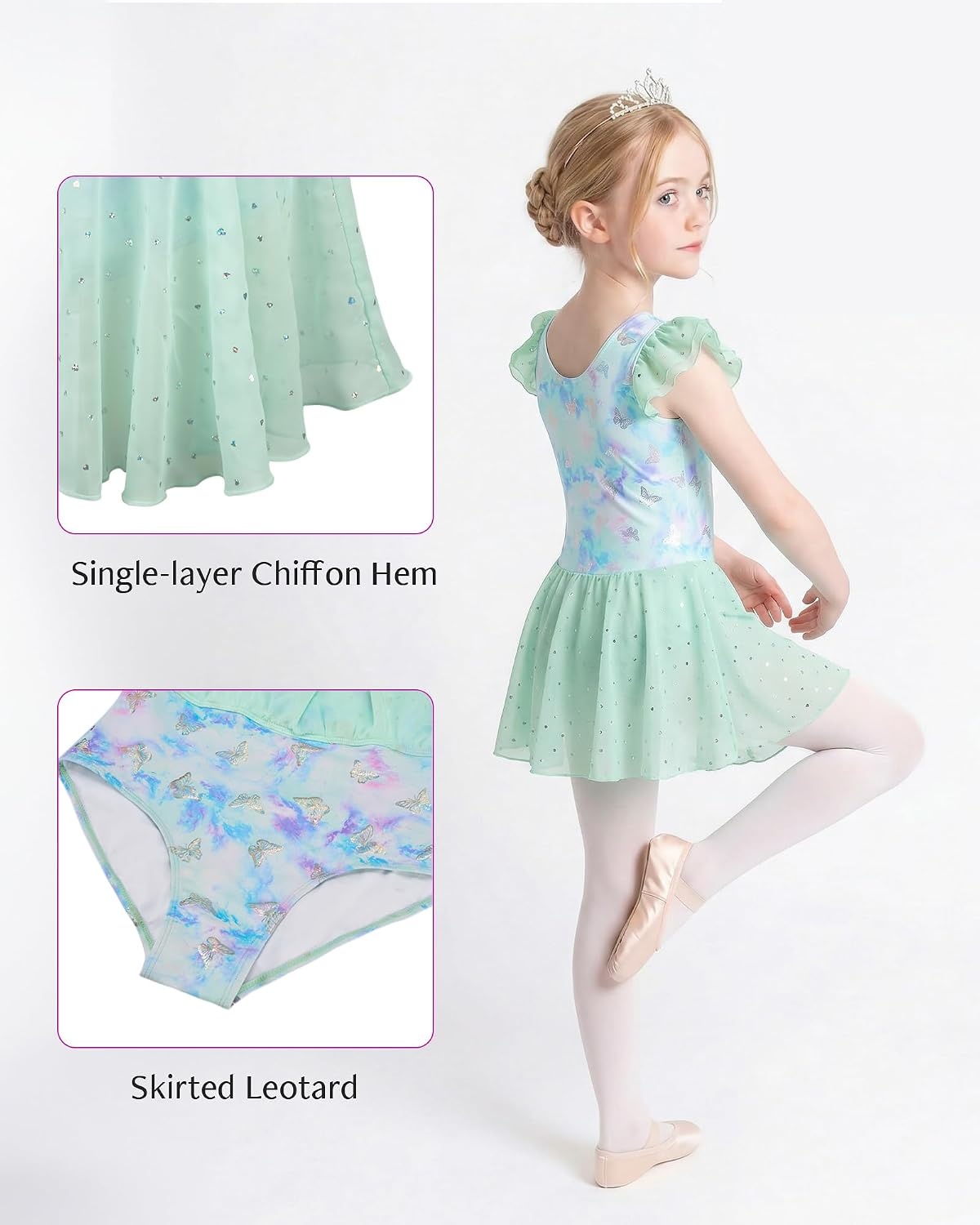 Stelle Ballet Leotards for Girls Toddler Dance Leotard Gymnastic Outfits | Sparkle Flutter Sleeve Ballet Dresses, Butterfly Star Print, Ballerina Costumes for Dance, Performance, Party & Dress Up(Butterfly Mist)