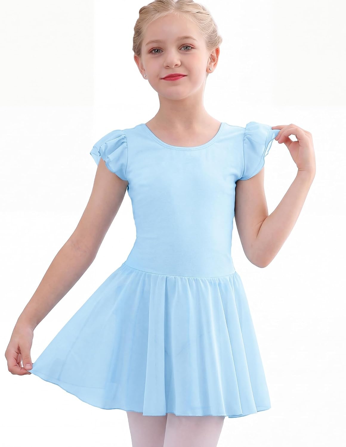 Stelle Ballet Leotards for Girls Dance Leotard with Skirt Kids Dance Dress(2-blue)