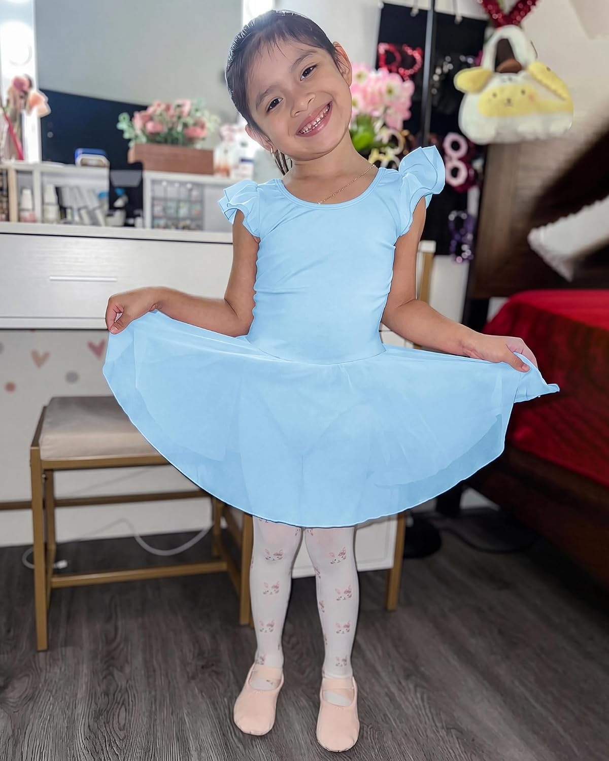 Stelle Ballet Leotards for Girls Dance Leotard with Skirt Kids Dance Dress(2-blue)