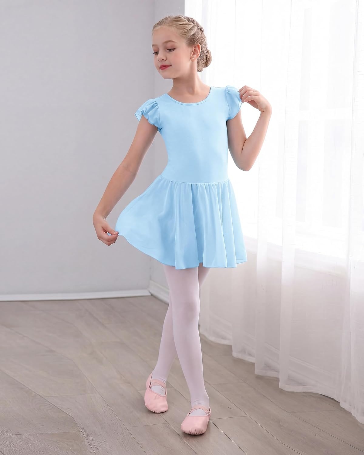 Stelle Ballet Leotards for Girls Dance Leotard with Skirt Kids Dance Dress(2-blue)