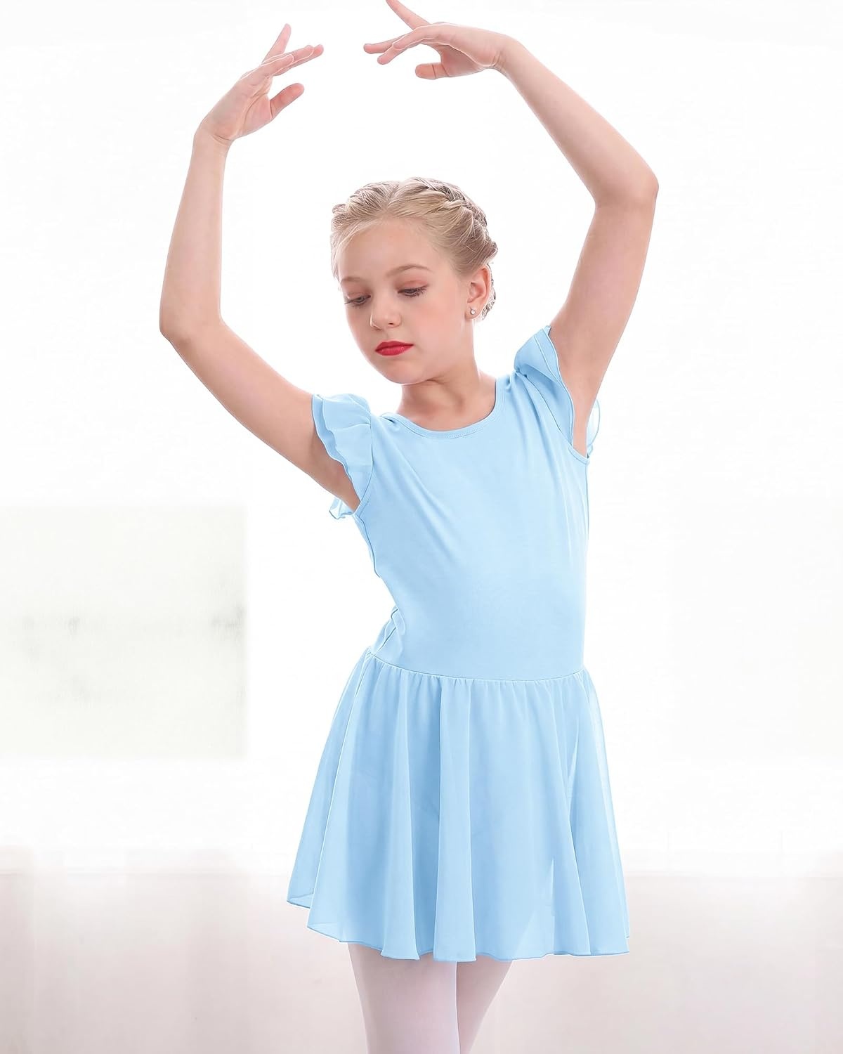 Stelle Ballet Leotards for Girls Dance Leotard with Skirt Kids Dance Dress(2-blue)